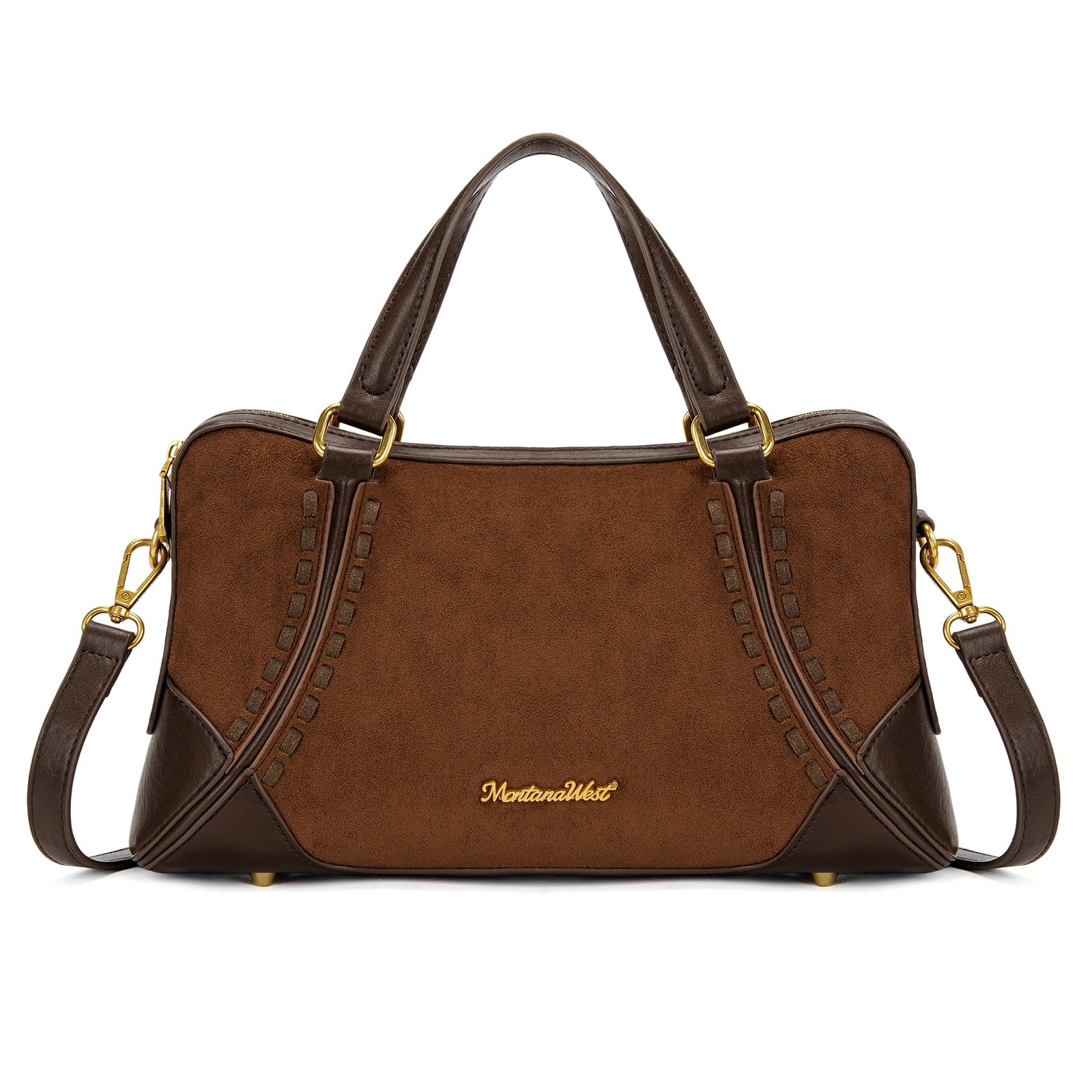 Wrangler Women's Suede Leather Satchel Handbag, Western Style Top-Handle Shoulder Crossbody Bag with Detachable Strap