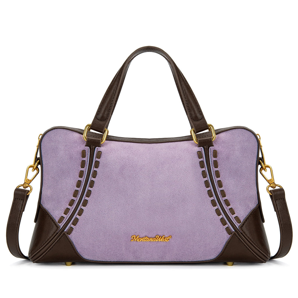 Wrangler Women's Suede Leather Satchel Handbag, Western Style Top-Handle Shoulder Crossbody Bag with Detachable Strap
