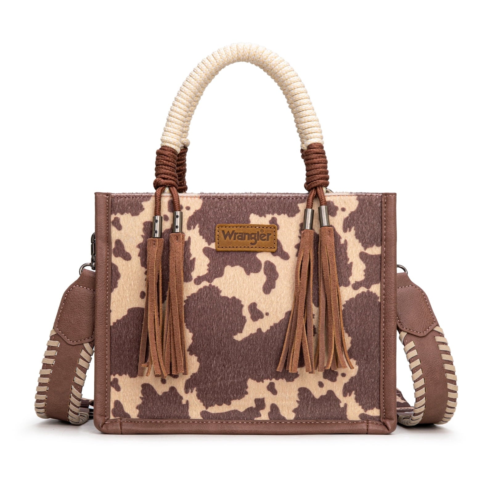 Wrangler Tote Bag Cow Print Western Satchel Bags for Women with Braided Rope Handle