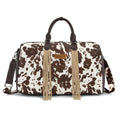 Wrangler Rustler Wildside Cow-Print Weekender Duffel Bag Large Carry On Bags with Tassels