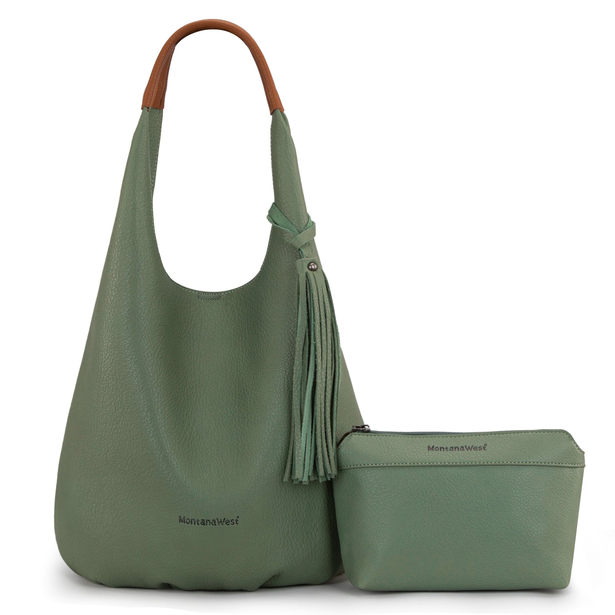 Montana West Slouchy Hobo Bags for Women 2PCS Tassels Handbags Shoulder Bag Set with Comestic Bag