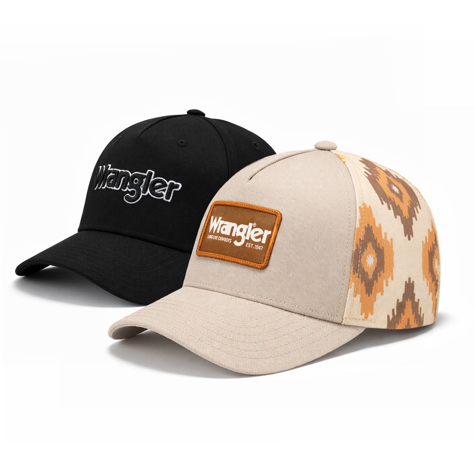 Wrangler Hat Set Unisex 2-Piece Trucker Hat for Men and Women Breathable Mesh Baseball Cap Structured 7-Panel Adjustable Snapback Outdoor Casual Fashion