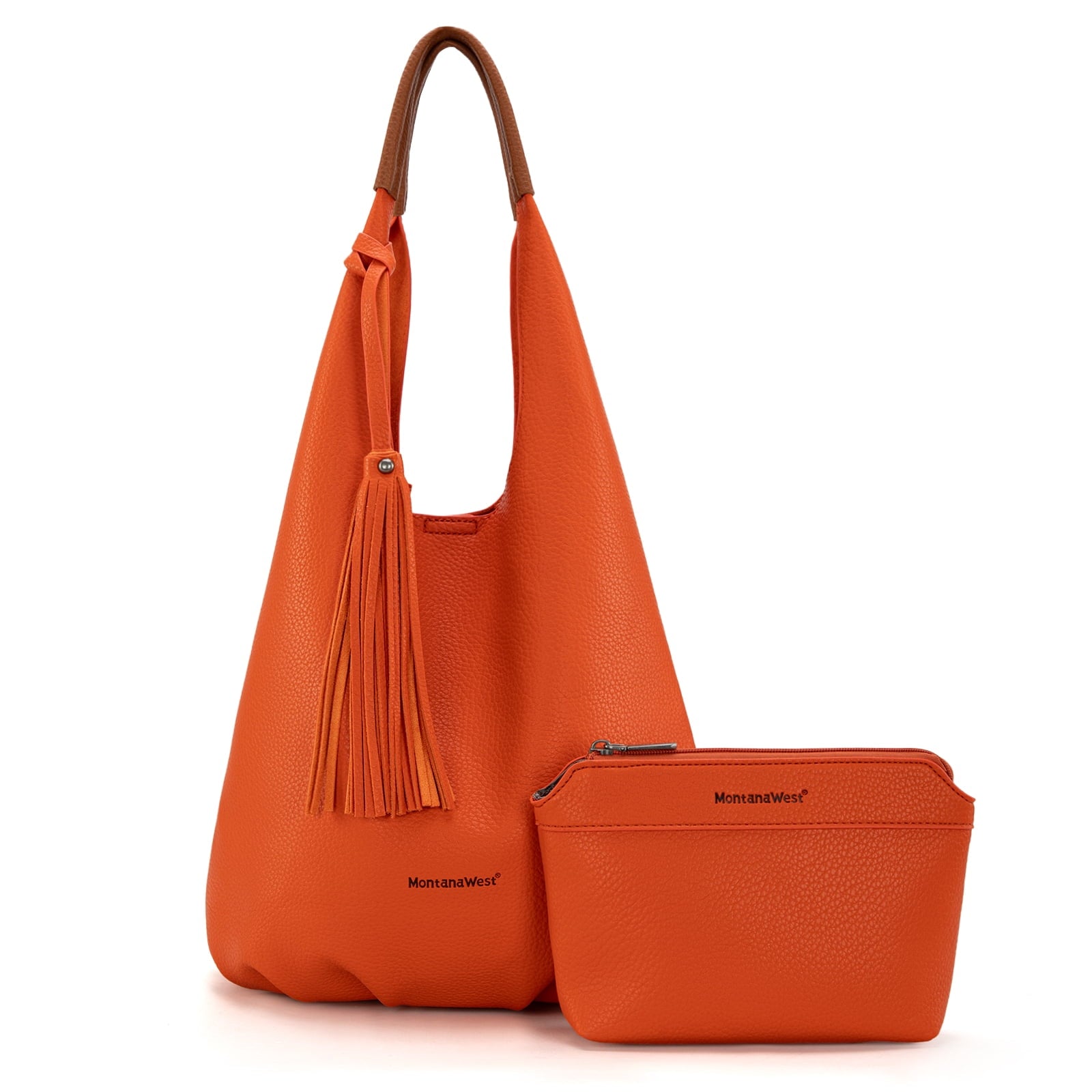 Montana West Slouchy Hobo Bags for Women 2PCS Tassels Handbags Shoulder Bag Set with Comestic Bag