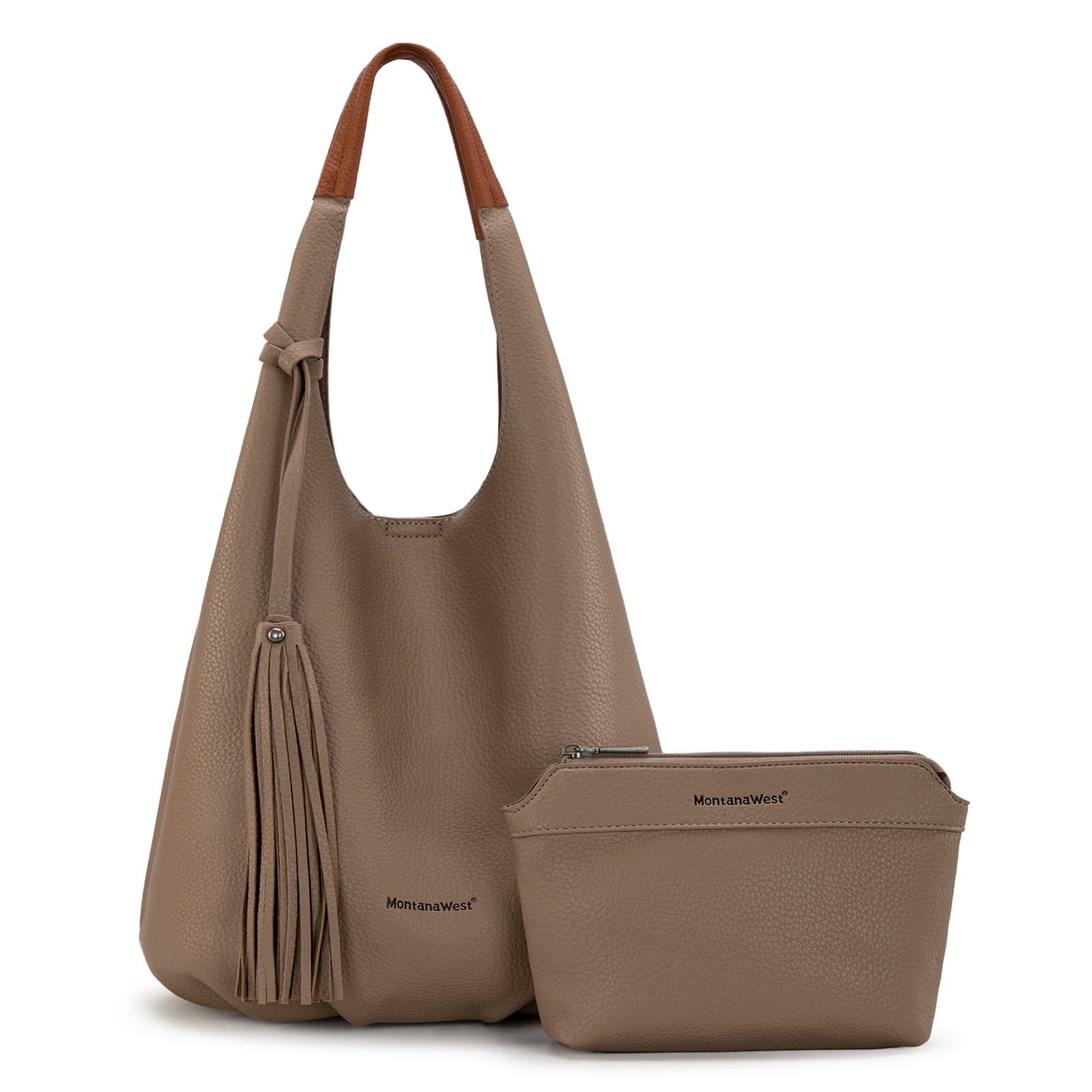 Montana West Slouchy Hobo Bags for Women 2PCS Tassels Handbags Shoulder Bag Set with Comestic Bag
