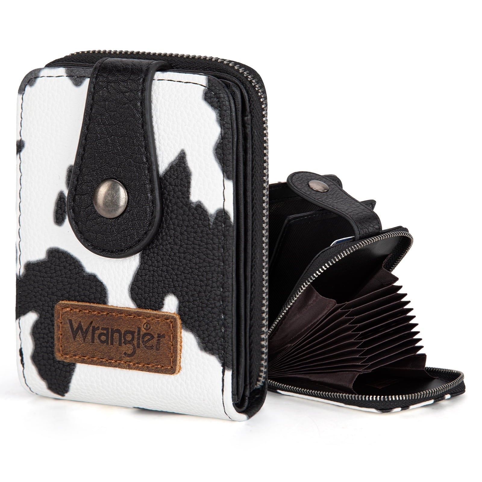 Wrangler Cow Print Wallet Women Small Credit Card Holder with Rfid Blocking Zip Credit Card Case,Compact & Easy to Carry Gifts for Women