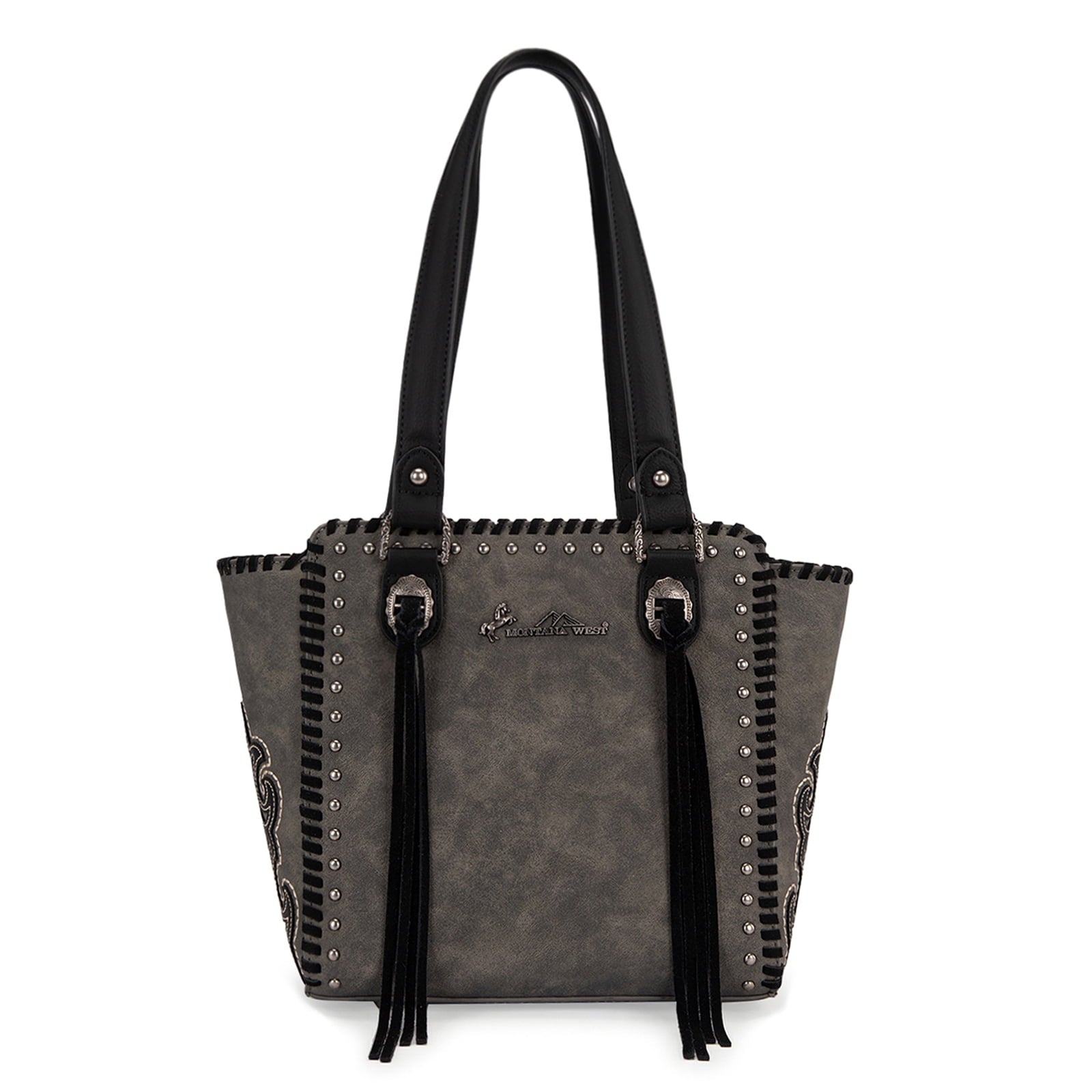 Montana West Western Tote Bag for Women Studded PU Leather Handbag with Fringe Tassel Fashion Medium Size Shoulder Purse Cowgirl Style Tote