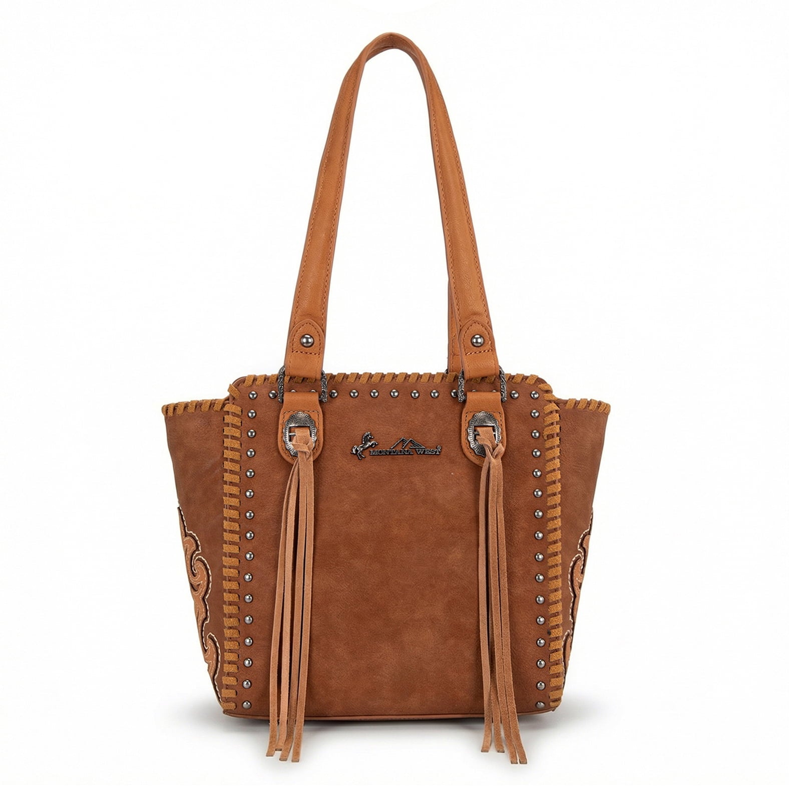 Montana West Western Tote Bag for Women Studded PU Leather Handbag with Fringe Tassel Fashion Medium Size Shoulder Purse Cowgirl Style Tote