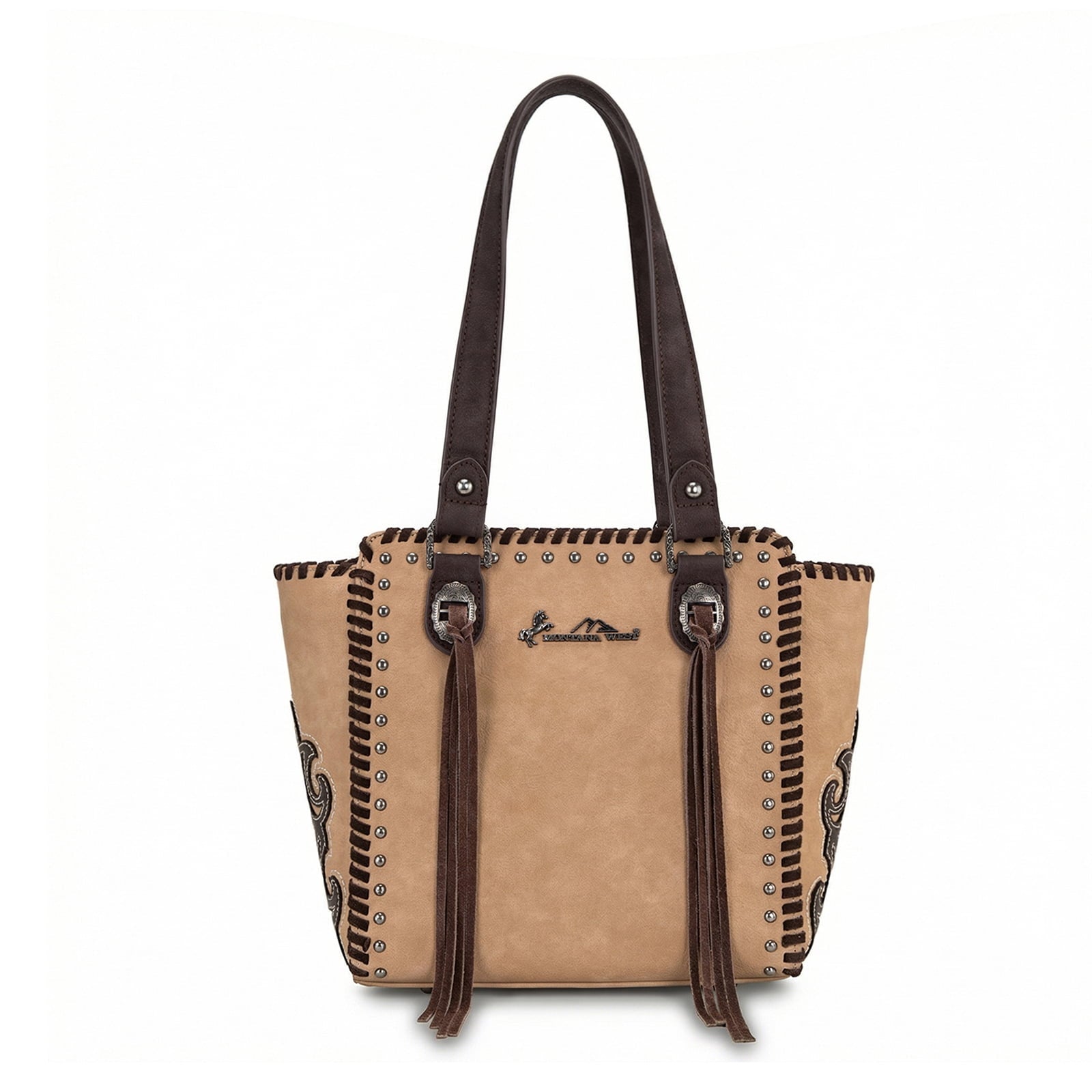 Montana West Western Tote Bag for Women Studded PU Leather Handbag with Fringe Tassel Fashion Medium Size Shoulder Purse Cowgirl Style Tote