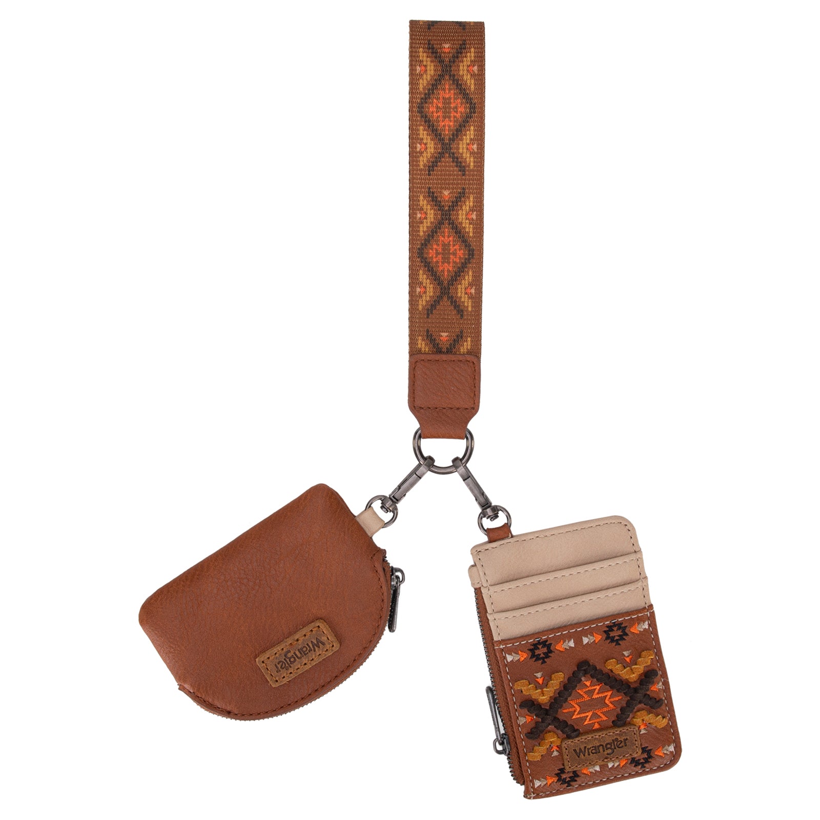 Wrangler Aztec Keychain Wristlet Wallets for Women Western Dual Pouch Wristlet Credit Card Holder Wallet with Zipper Pocket