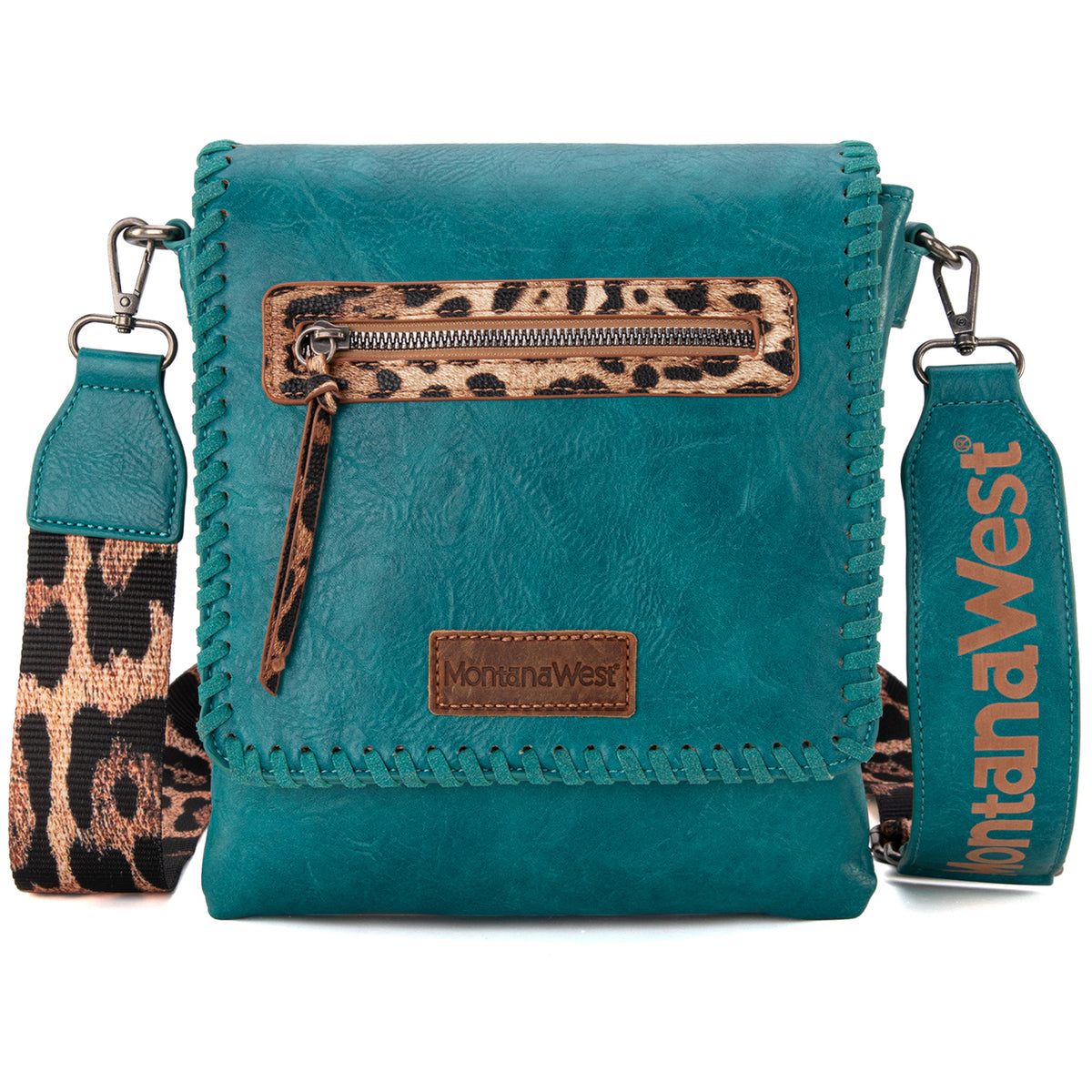 Montana West Crossbody Bags for Women with Dual Compartments Western Crossbody Purse with Leopard Print Guitar Strap