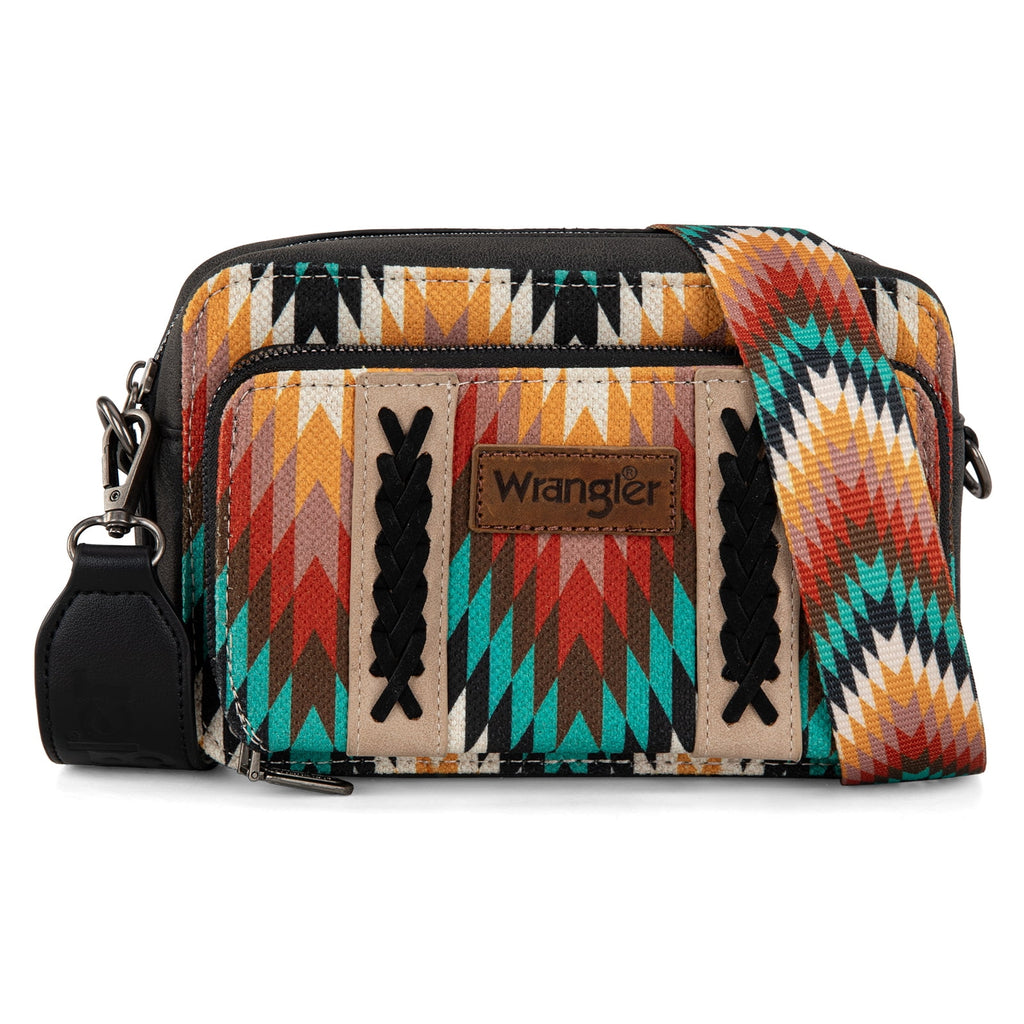 Wrangler Aztec Crossbody Bag for Women Multi Pocket Shoulder Bag Boho Cross Body Wallet Purse