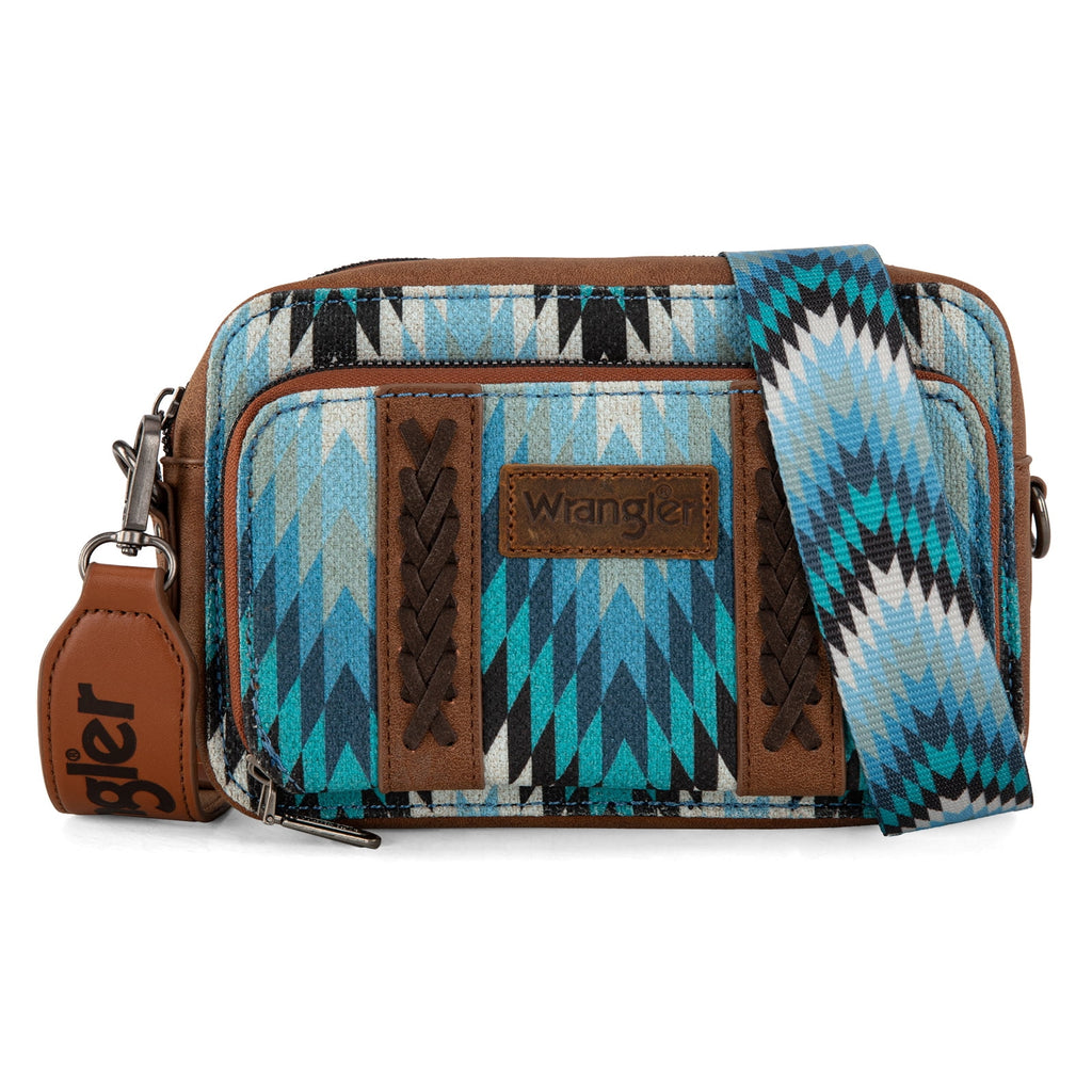 Wrangler Aztec Crossbody Bag for Women Multi Pocket Shoulder Bag Boho Cross Body Wallet Purse