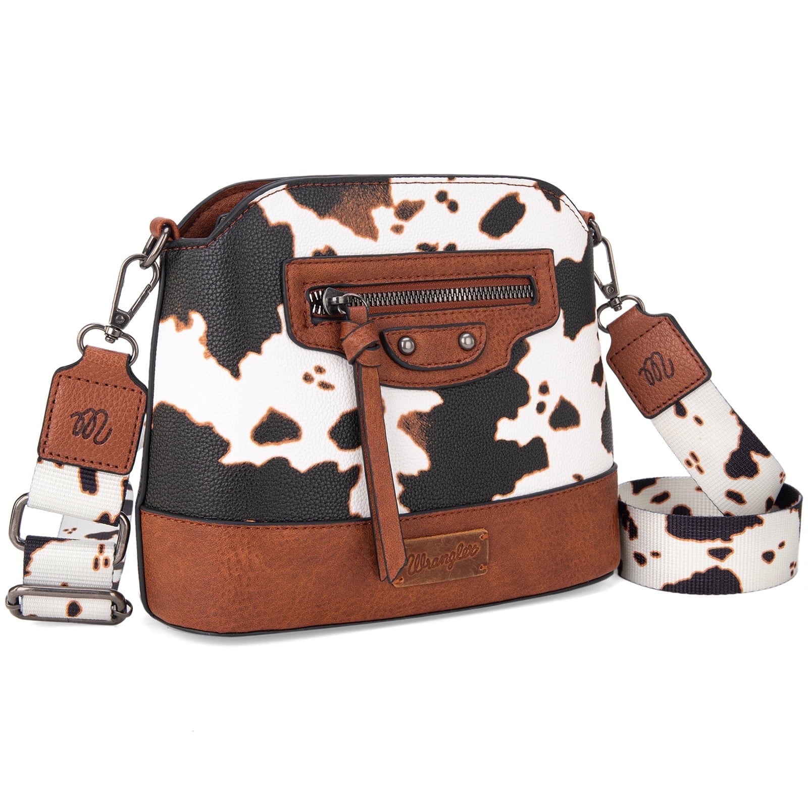 Wrangler Cow Print Crossbody Bag for Women Western Cross Body Purse with Signature Strap