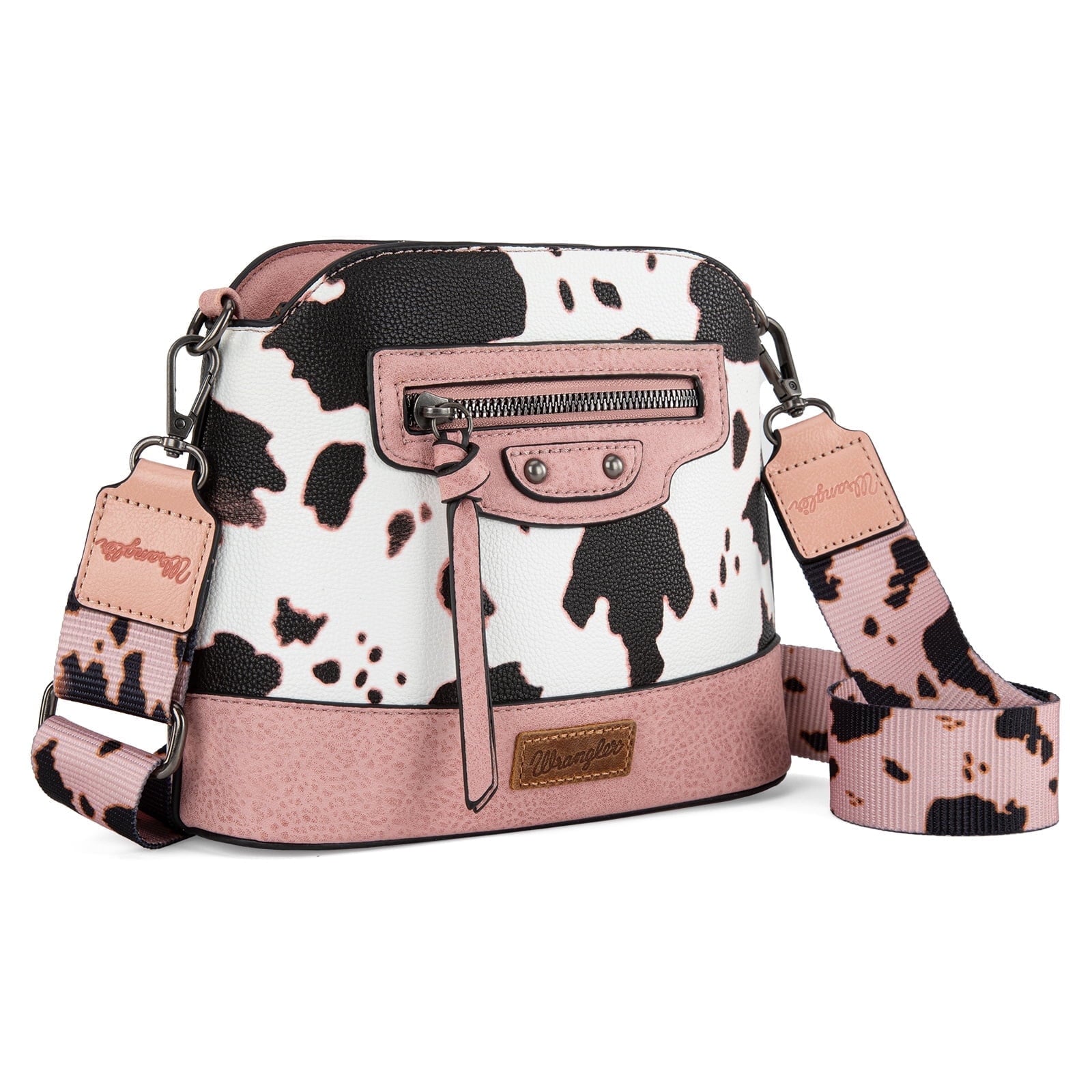 Wrangler Cow Print Crossbody Bag for Women Western Cross Body Purse with Signature Strap