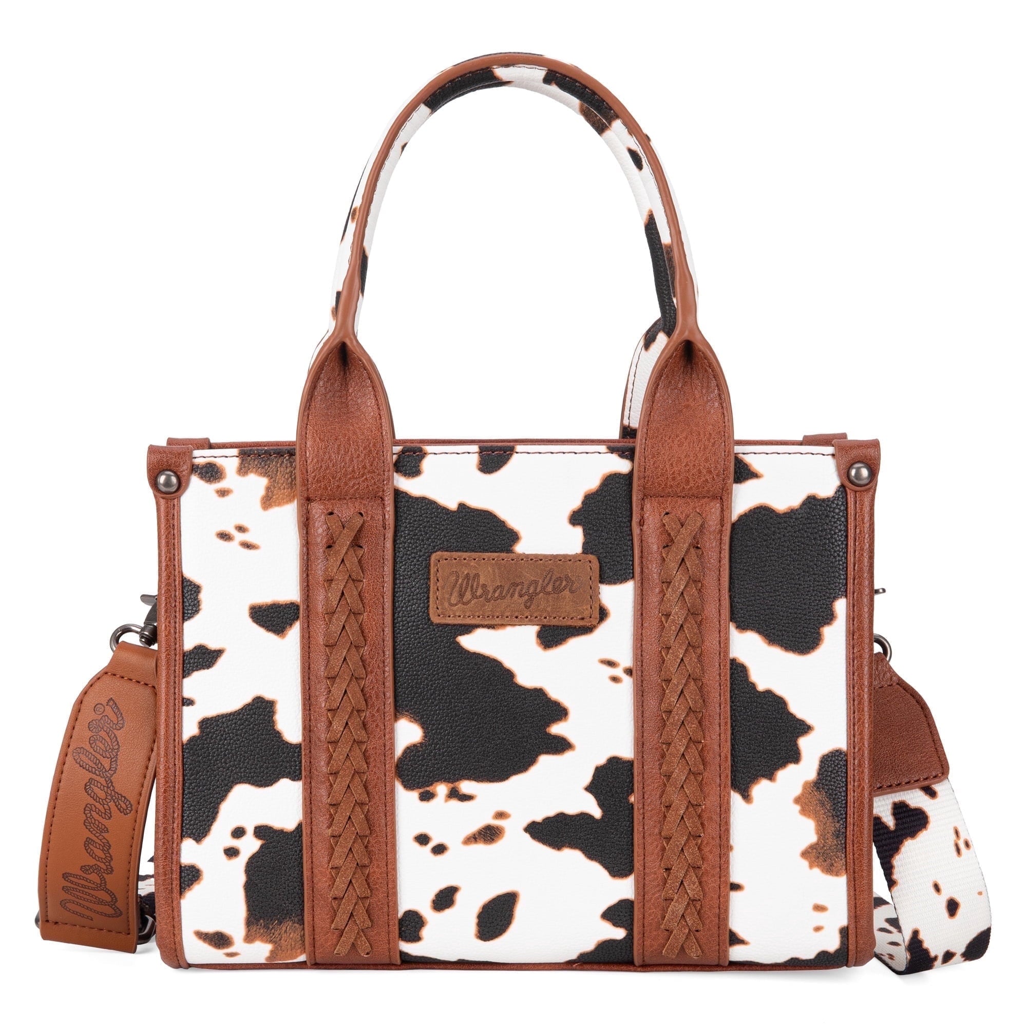 Wrangler Leopard/Cow Print Tote Bag for Women Western Purse Boho Top Handle Satchel Handbag with Signature Strap