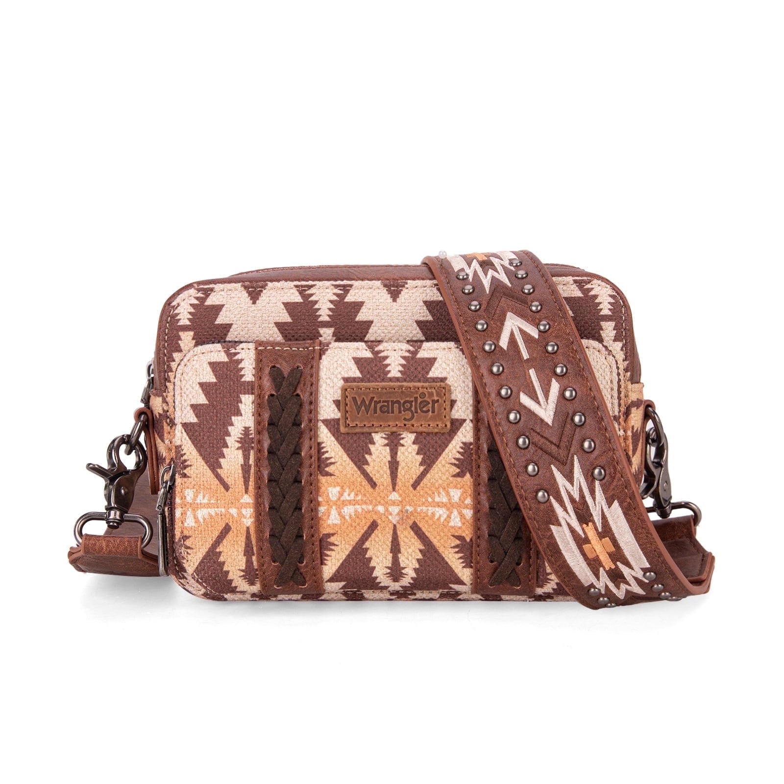 Wrangler Crossbody Bag for Women Boho Aztec Small Multi Pocket Crossover Purse