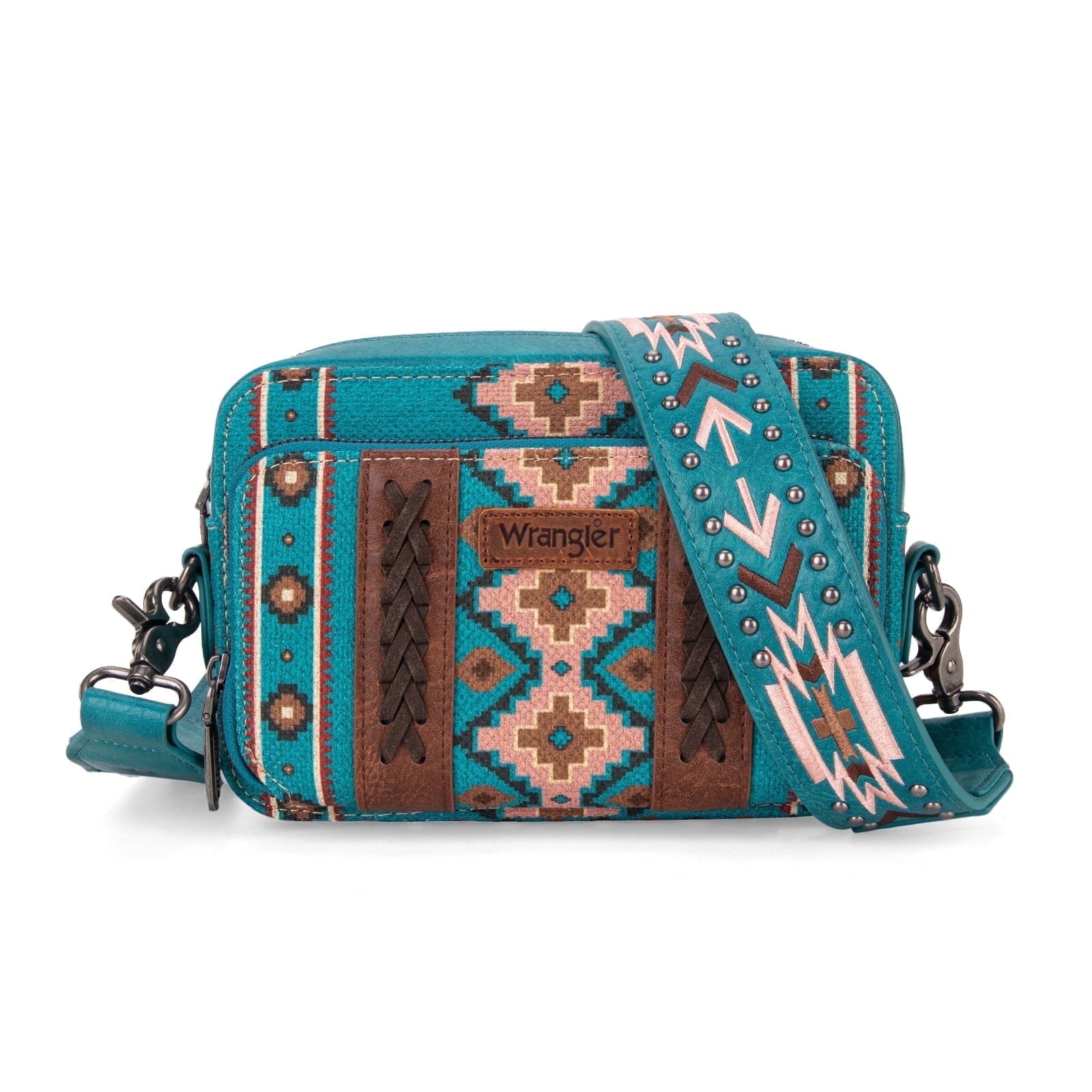 Wrangler Crossbody Bag for Women Boho Aztec Small Multi Pocket Crossover Purse