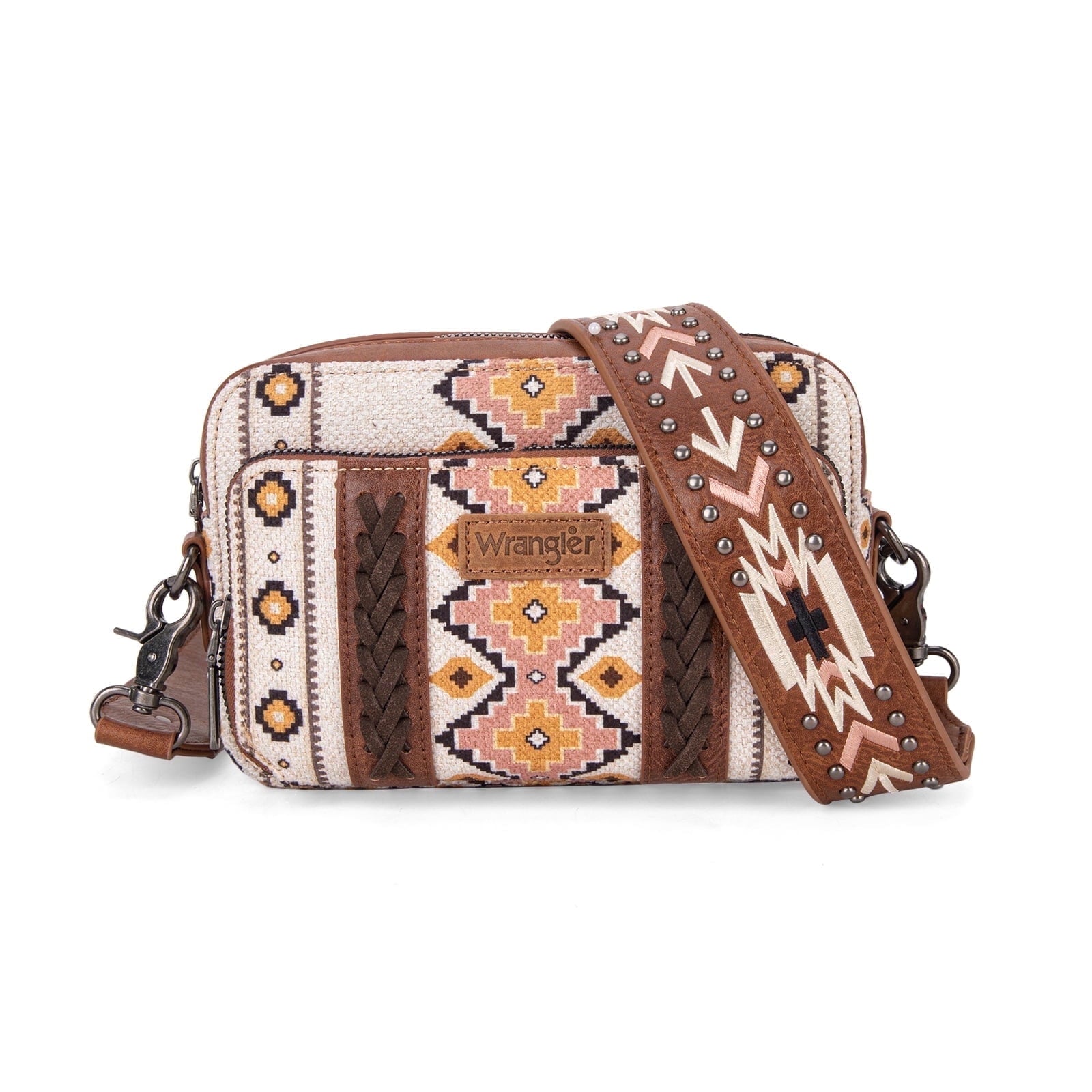 Wrangler Crossbody Bag for Women Boho Aztec Small Multi Pocket Crossover Purse