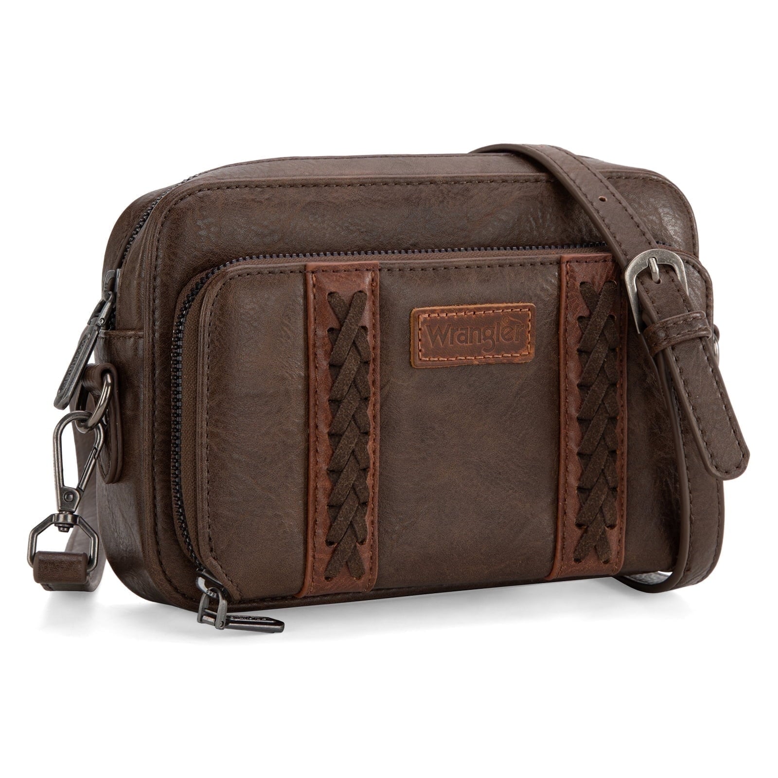 Wrangler Crossbody Bag for Women Vegan Leather Western Shoulder Purse Small Multi Pocket Crossbody Wallet Purse Crossover Bags with Adjustable Strap