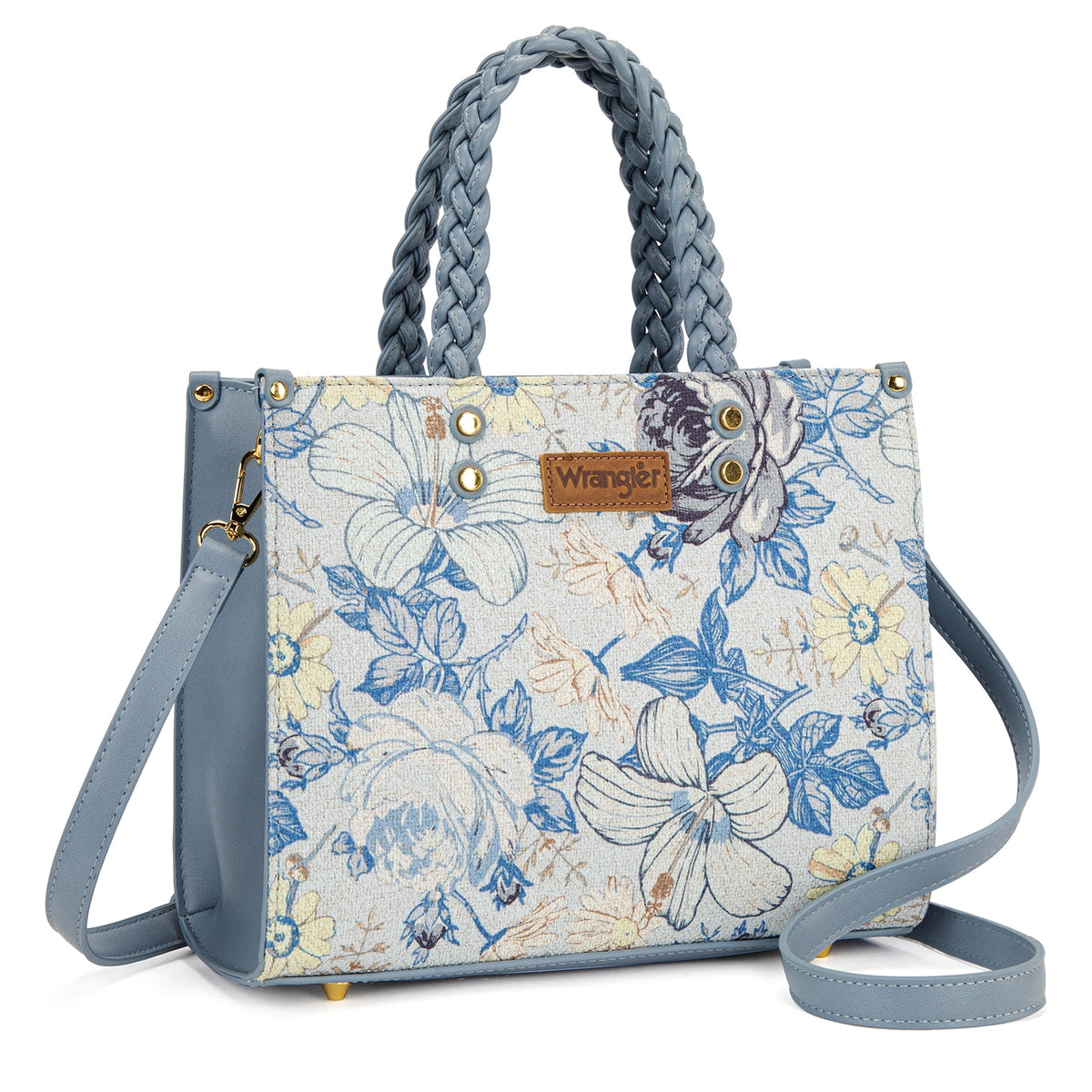 Wrangler Floral Tote Bag for Women Braided Handle Satchel with Adjustable Shoulder Strap