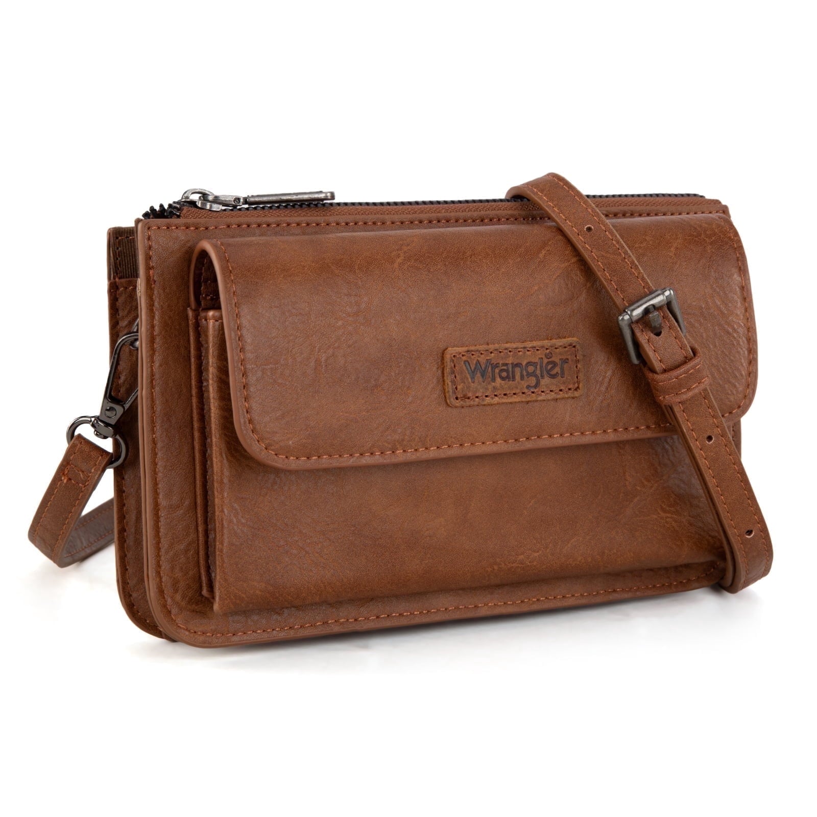 Wrangler RFID Crossbody Wallet Purse Vegan Leather Small Purses for Women with Phone Pocket and Adjustable Strap