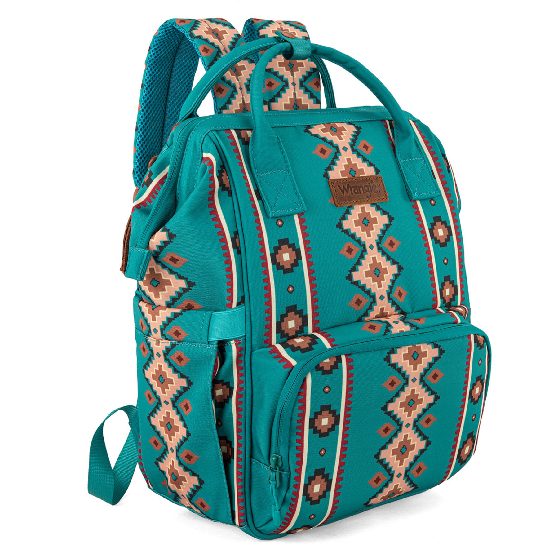 Wrangler Aztec Travel Backpack Baby Bag for Women with Stroller Strap and Side Bottle Pockets Organized Diaper Bag