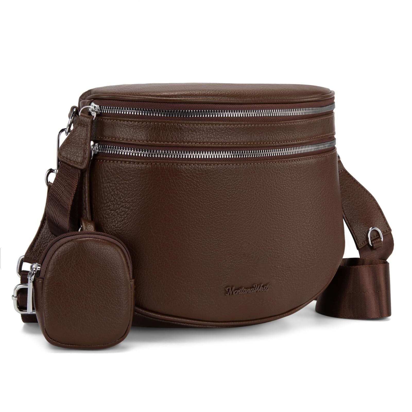 Montana West Crossbody Bag for Women Large Double Zipper Bum Bag with Adjustable Wide Strap