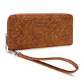 Wrangler Wallet for Women, Large?Capacity Dual?Zipper Wristlet Purse, Floral Tooled with Detachable Strap