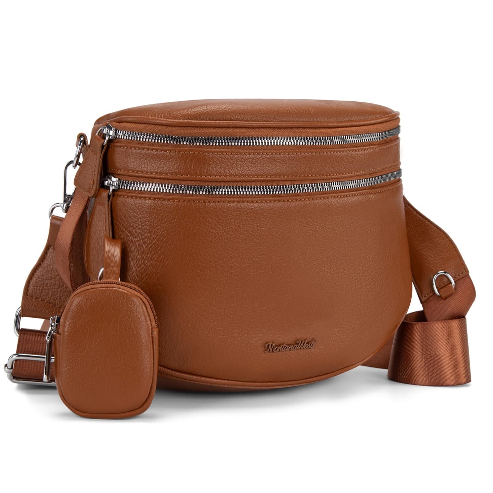 Montana West Crossbody Bag for Women Large Double Zipper Bum Bag with Adjustable Wide Strap