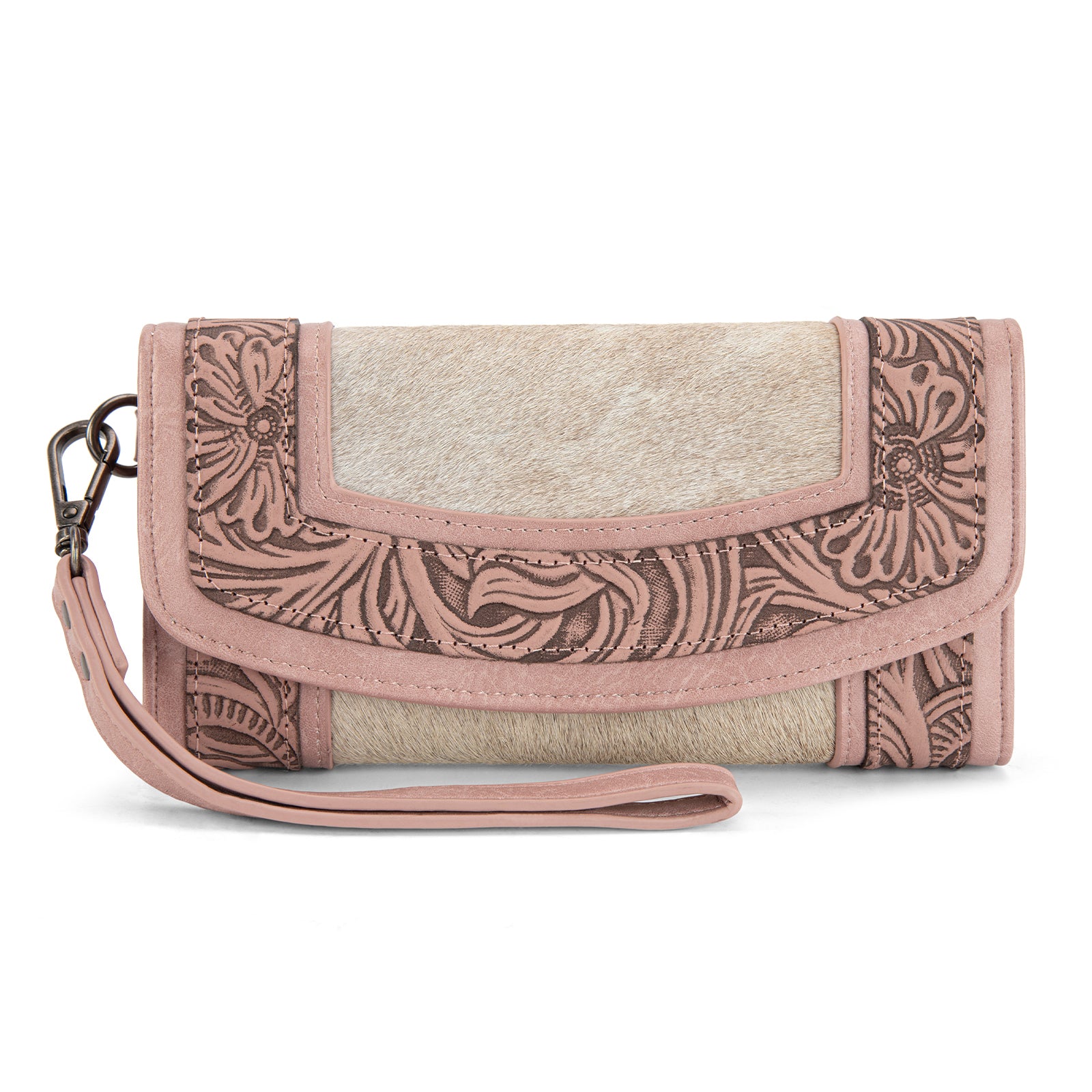 Montana West Wristlet Wallets for Women Western Floral Tooled Cowhide Large Capacity Trifold Wallet with ID Window Perfect for Western Purses Ideal Gift
