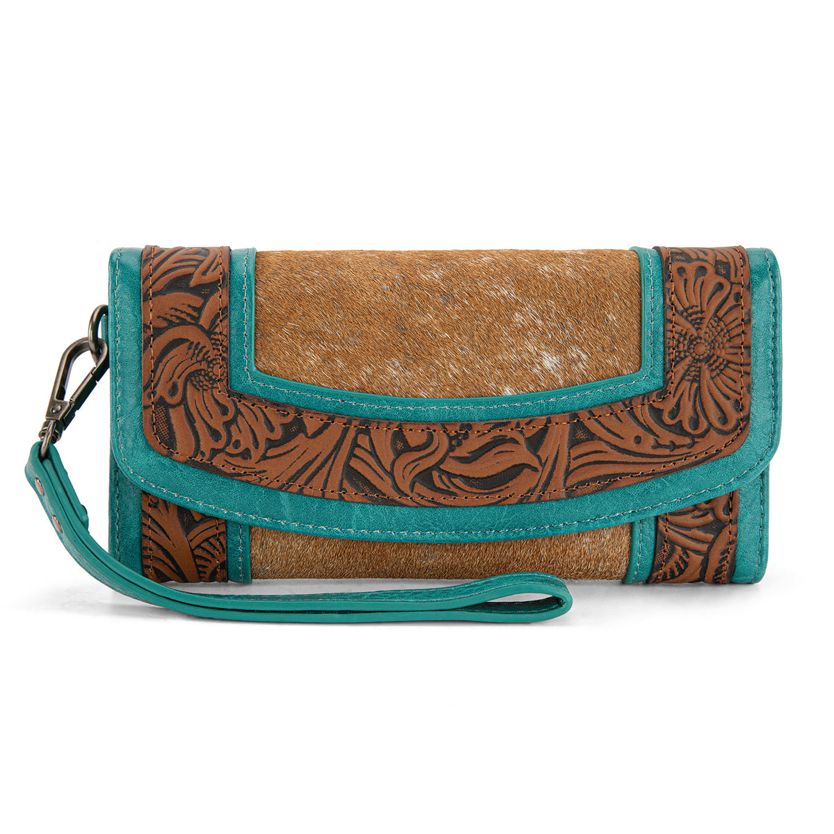 Montana West Wristlet Wallet for Women Western Floral Tooled Cowhide Large Trifold Purse with ID Window