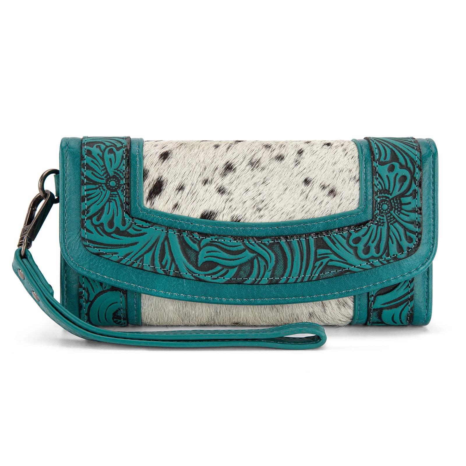 Montana West Wristlet Wallets for Women Western Floral Tooled Cowhide Large Capacity Trifold Wallet with ID Window Perfect for Western Purses Ideal Gift