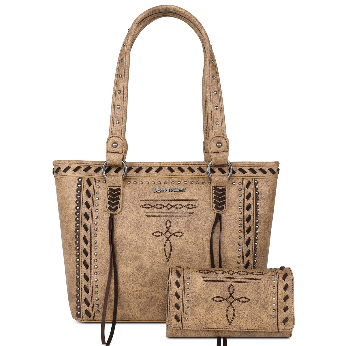 Montana West Western Women Tote Bag Cross Embroidery Handbag with Wallet