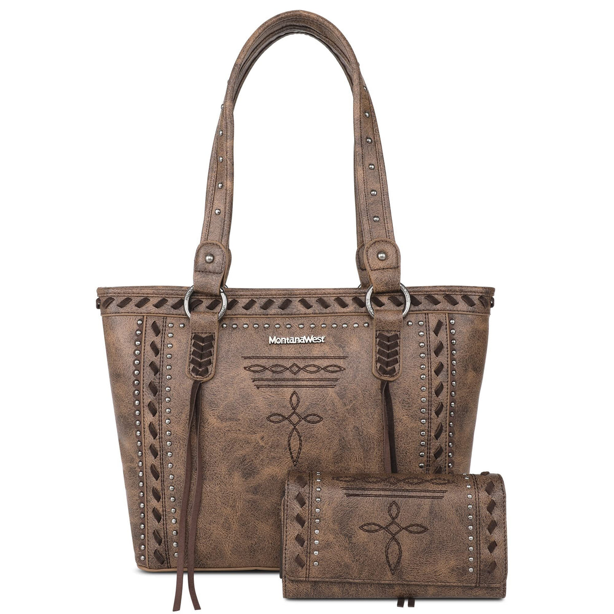 Montana West Western Women Tote Bag Cross Embroidery Handbag with Wallet