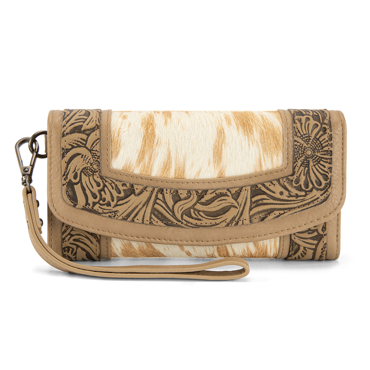 Montana West Wristlet Wallet for Women Western Floral Tooled Cowhide Large Trifold Purse with ID Window