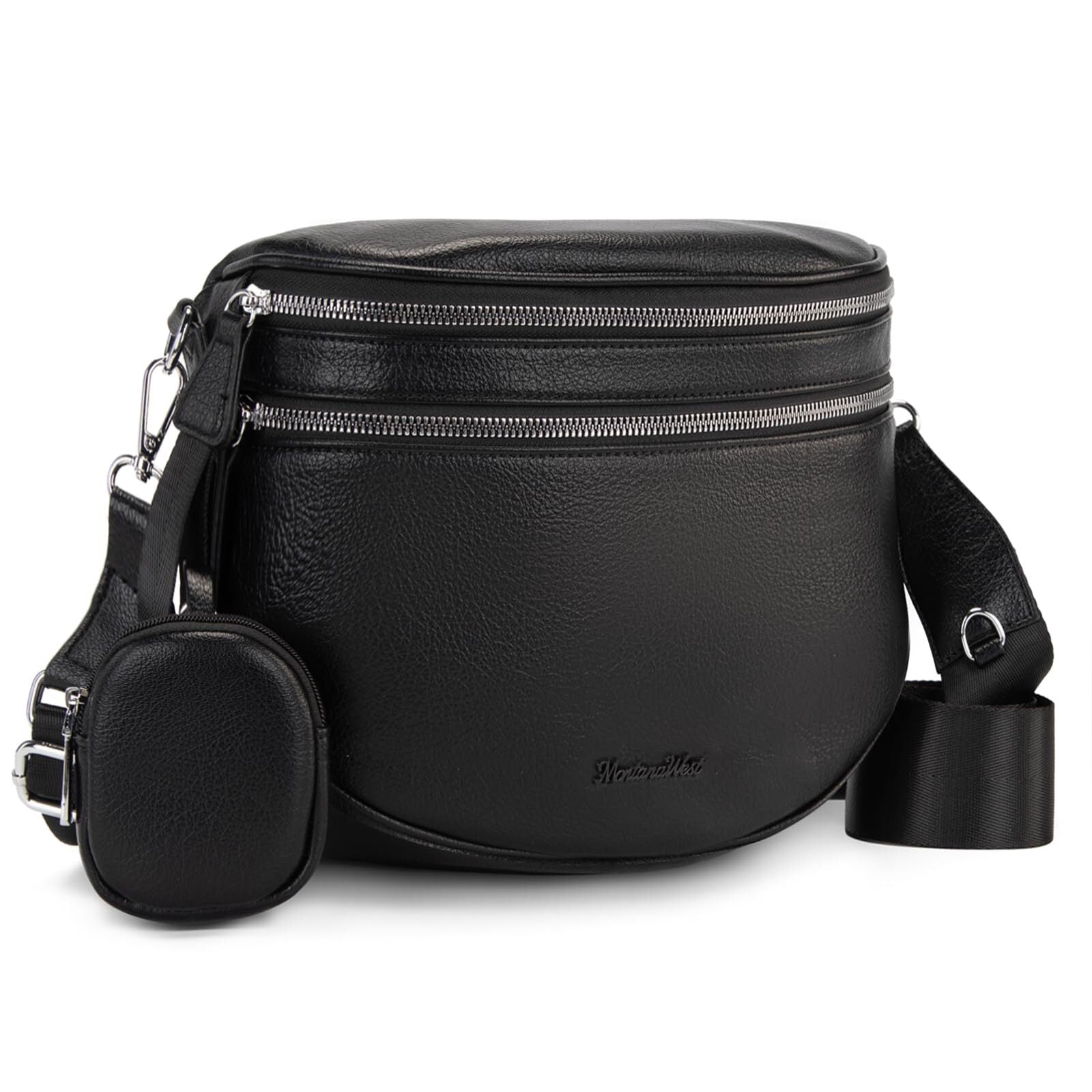 Montana West Crossbody Bag for Women Large Double Zipper Bum Bag with Adjustable Wide Strap