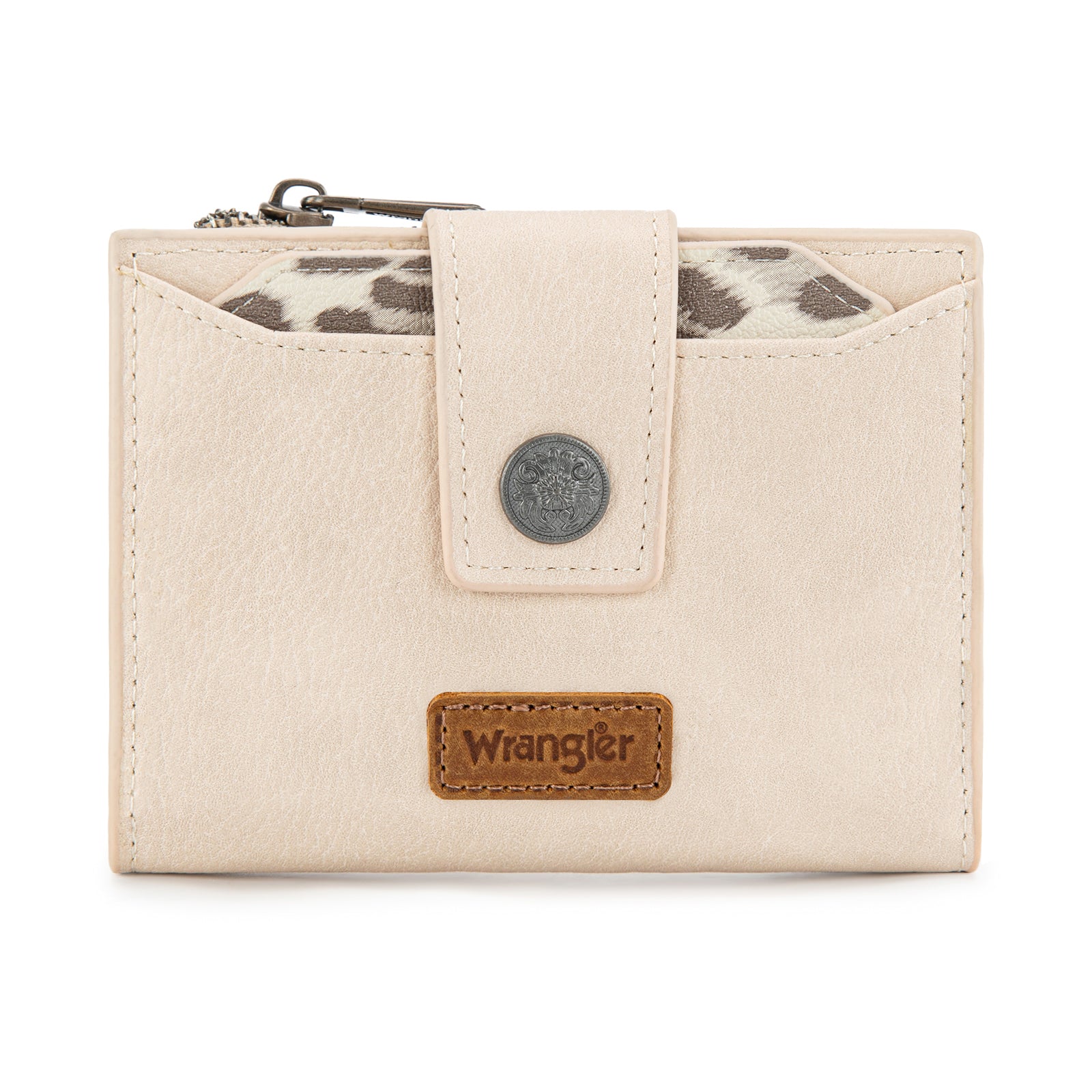 Wrangler Small Wallets for Women Bifold RFID Blocking Leopard Print Wallet with Removable ID Window Zipper Pocket Stylish and Functional Wallets for Women