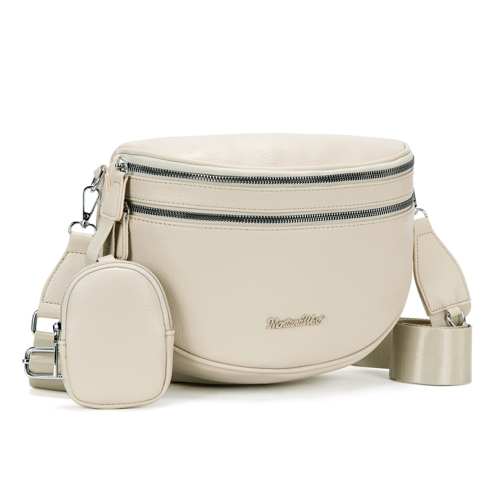 Montana West Crossbody Bag for Women Large Double Zipper Bum Bag with Adjustable Wide Strap