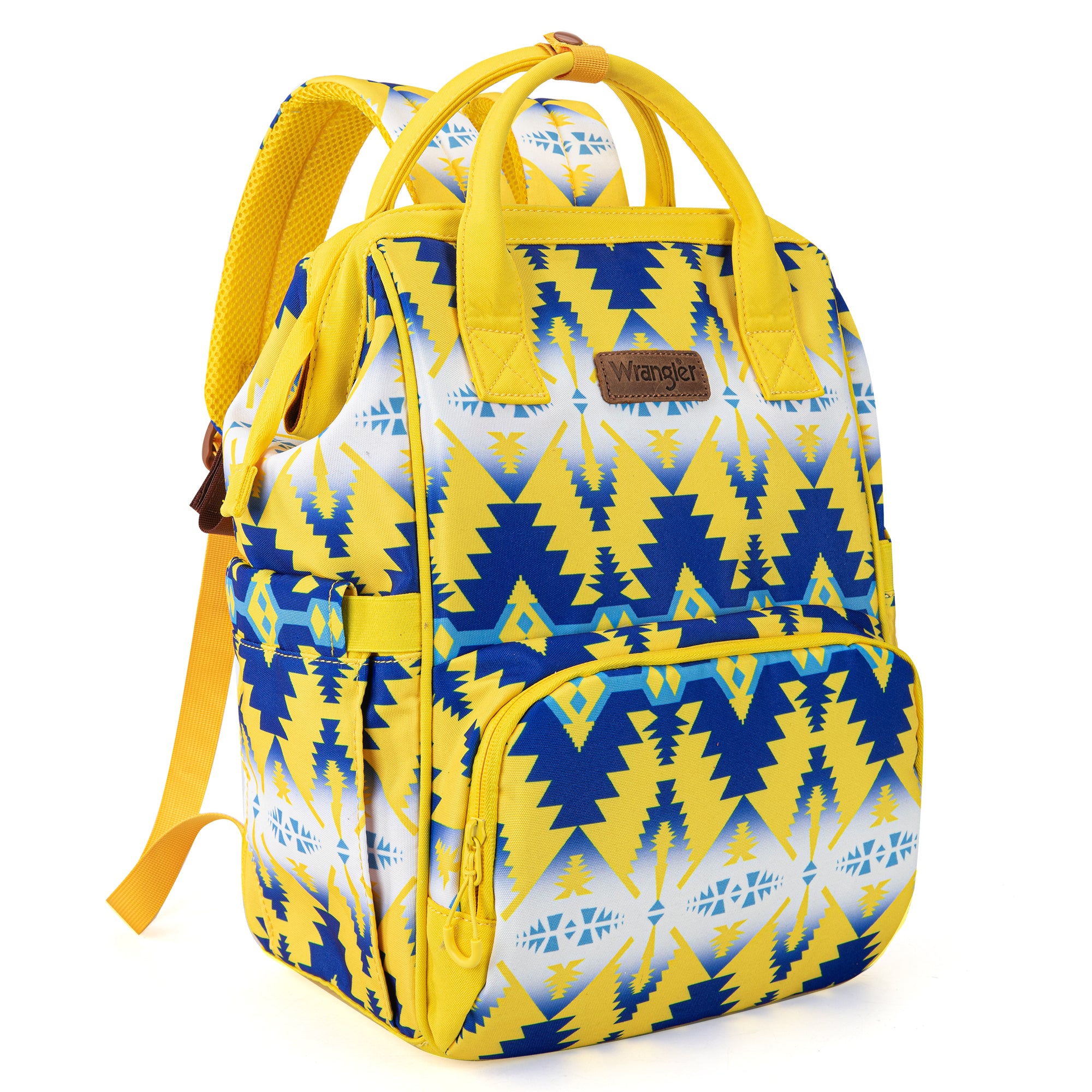 Wrangler Aztec Travel Backpack Baby Bag for Women with Stroller Strap and Side Bottle Pockets Organized Diaper Bag