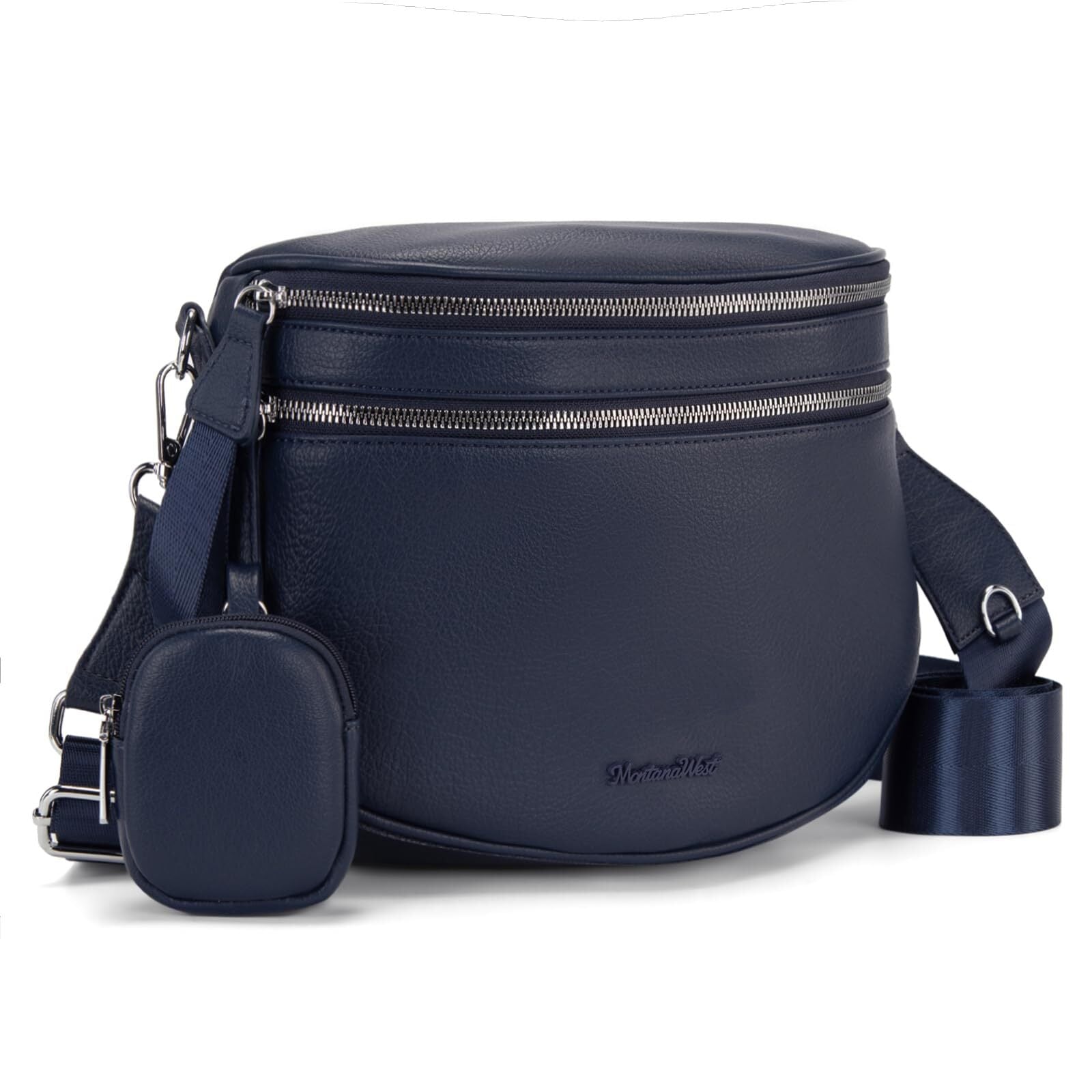 Montana West Crossbody Bag for Women Large Double Zipper Bum Bag with Adjustable Wide Strap