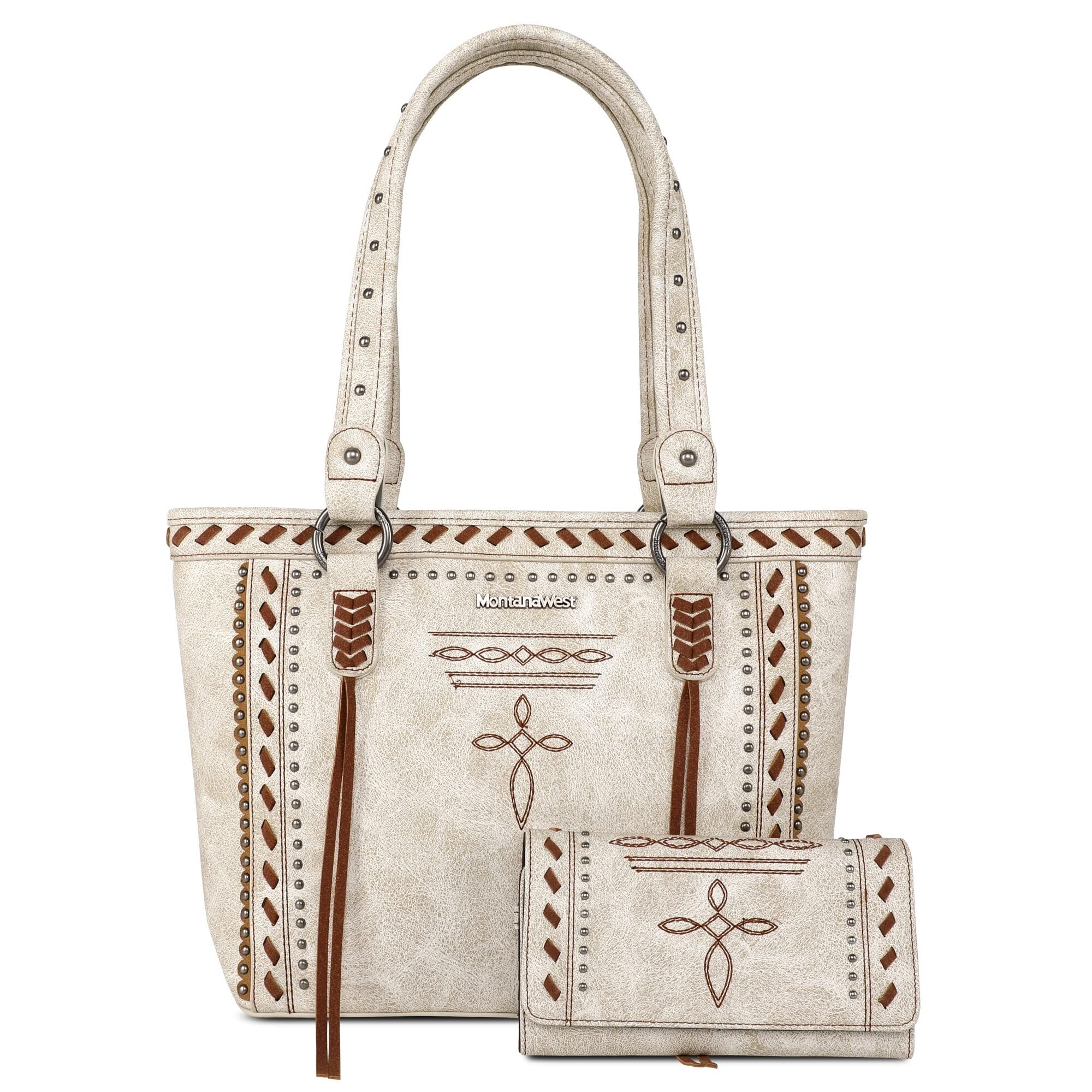 Montana West Western Women Tote Bag Cross Embroidery Handbag with Wallet