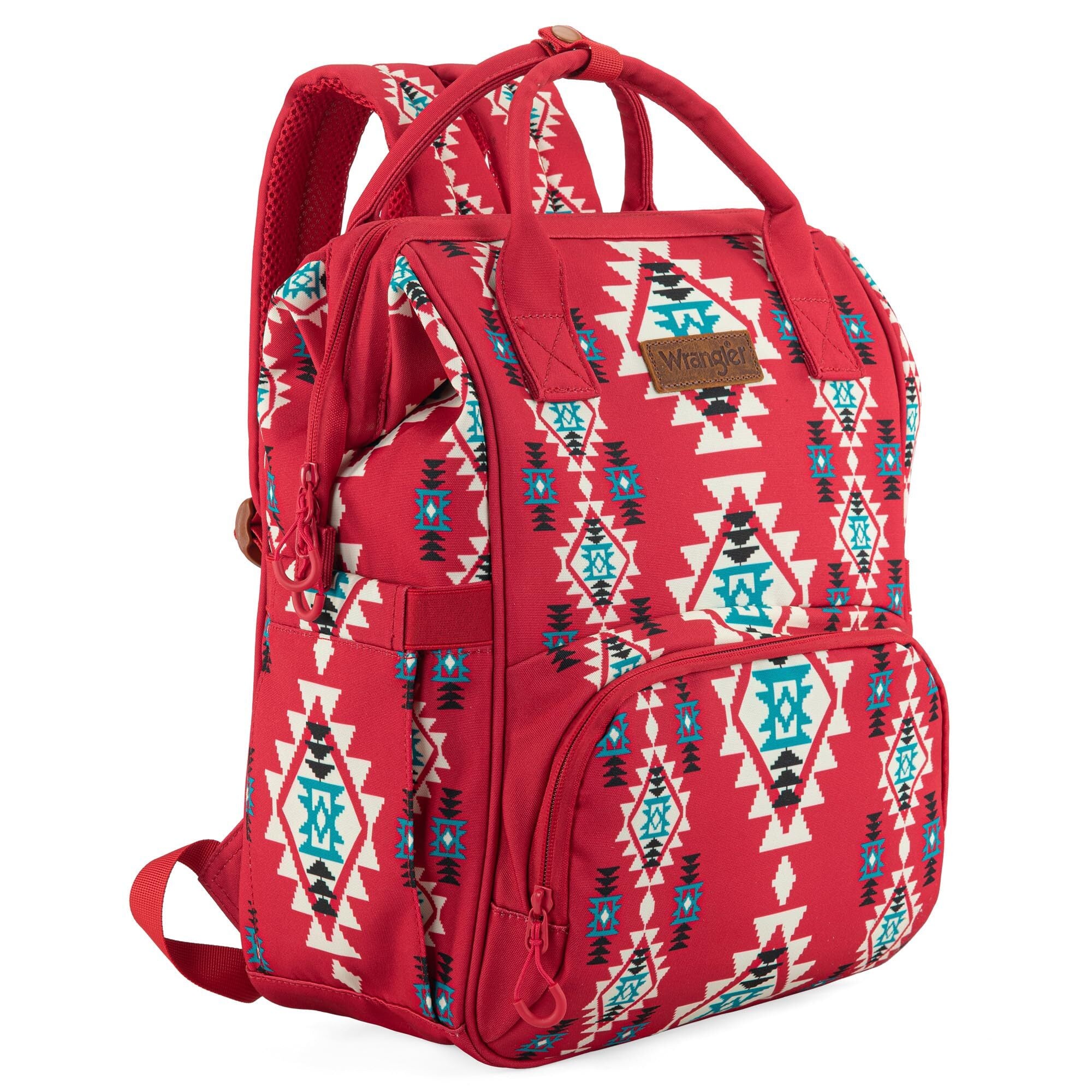 Wrangler Aztec Travel Backpack Baby Bag for Women with Stroller Strap and Side Bottle Pockets Organized Diaper Bag