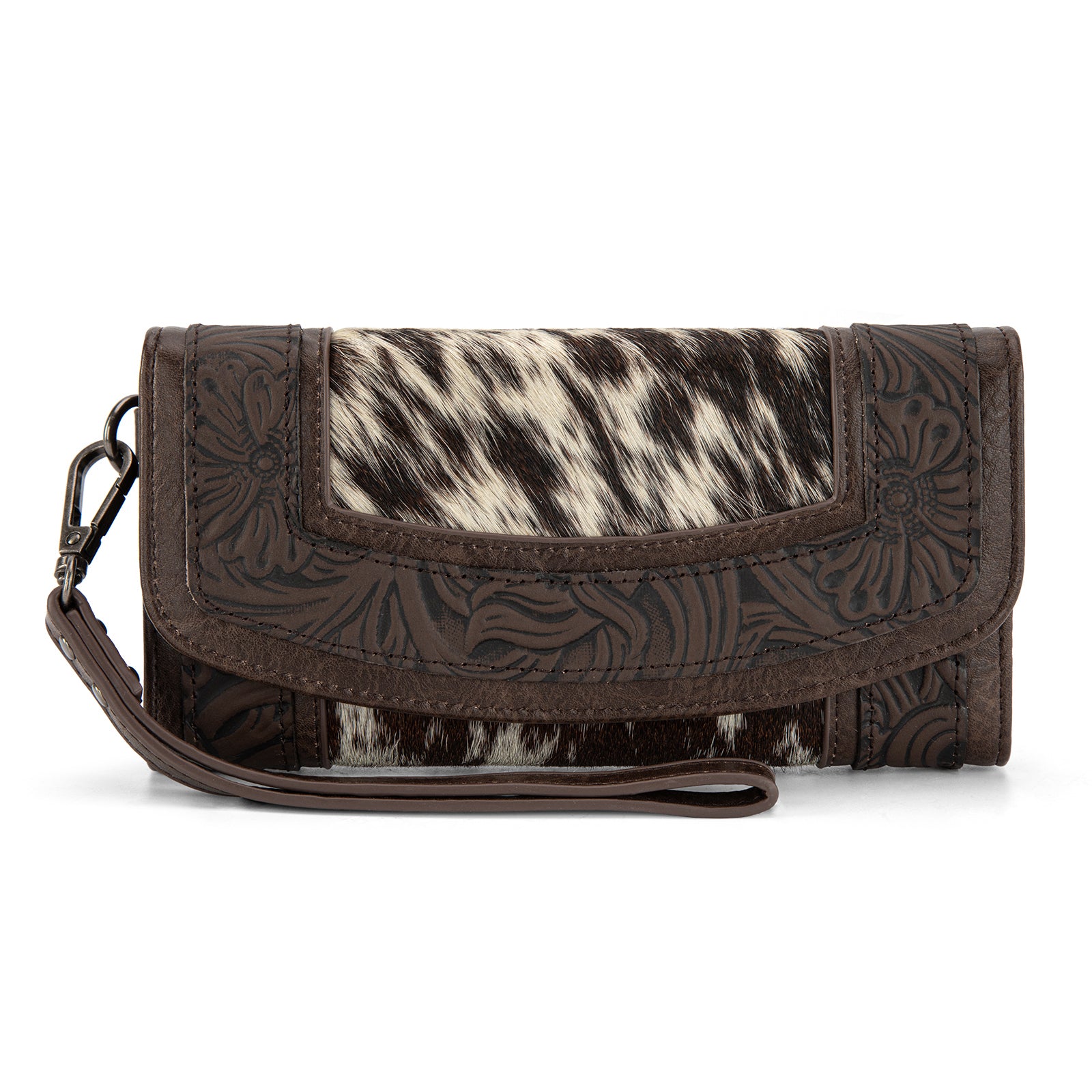 Montana West Wristlet Wallets for Women Western Floral Tooled Cowhide Large Capacity Trifold Wallet with ID Window Perfect for Western Purses Ideal Gift