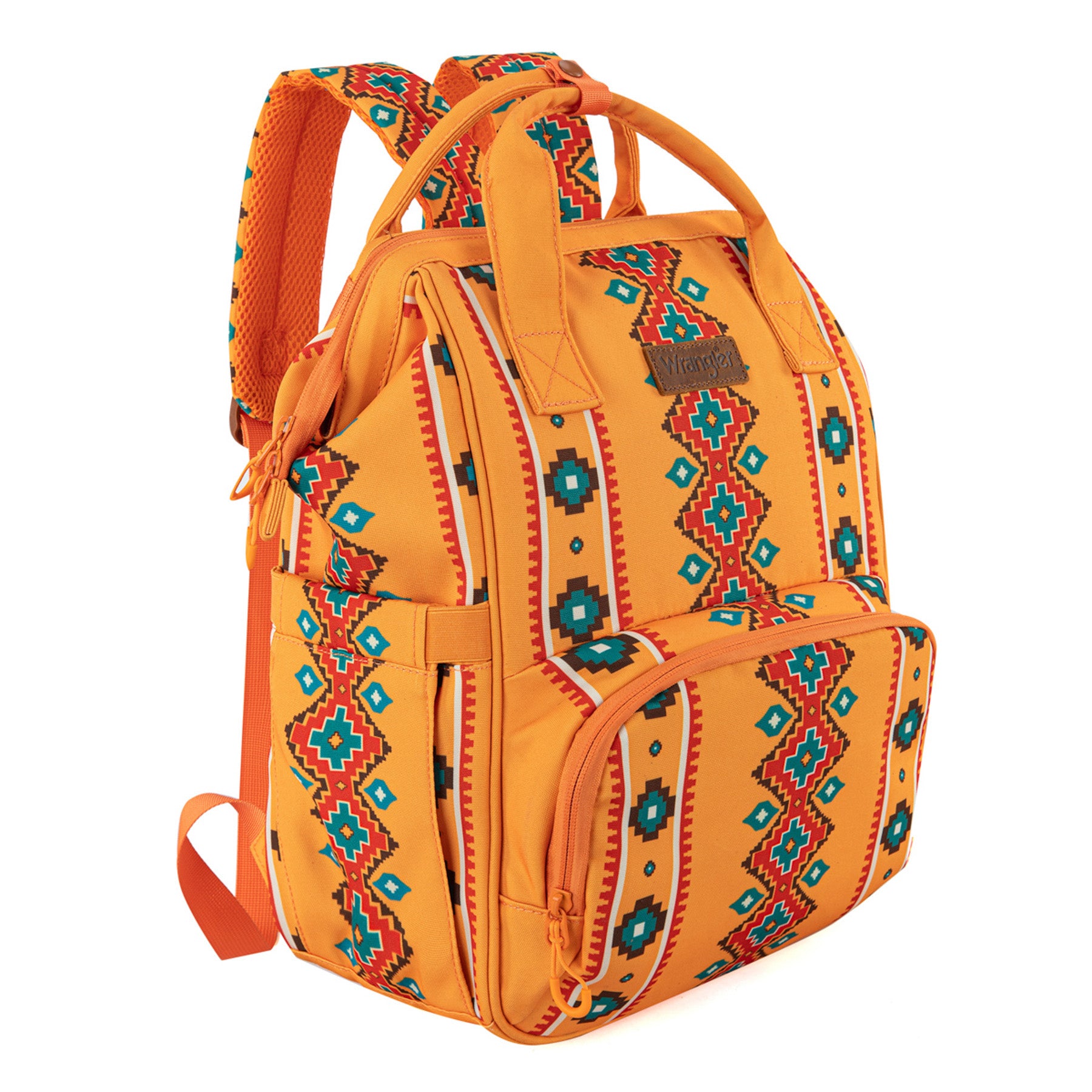 Wrangler Aztec Travel Backpack Baby Bag for Women with Stroller Strap and Side Bottle Pockets Organized Diaper Bag
