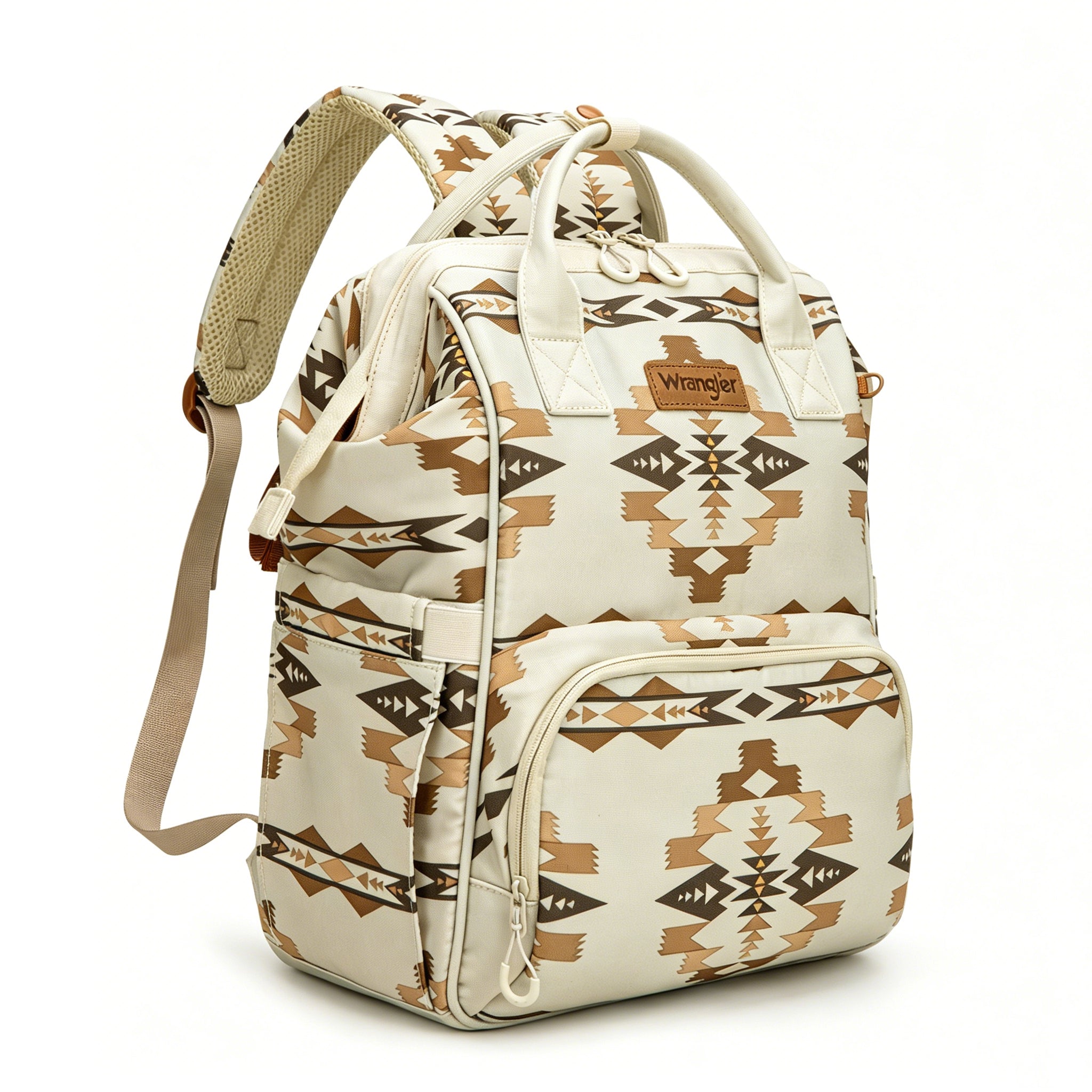 Wrangler Aztec Travel Backpack Baby Bag for Women with Stroller Strap and Side Bottle Pockets Organized Diaper Bag
