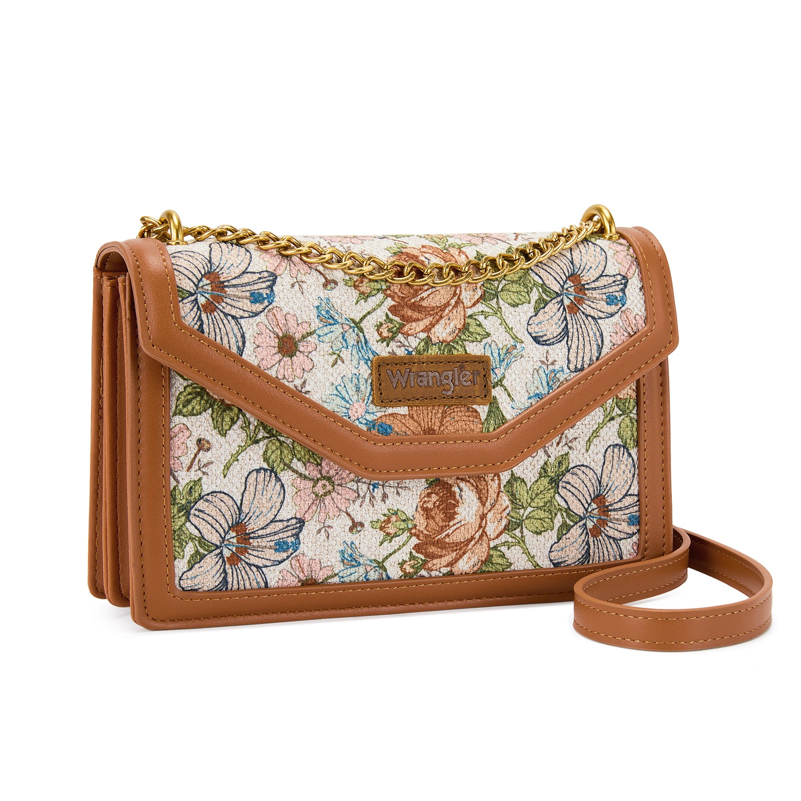 Wrangler Women's Flap Crossbody Purse, Vintage Floral Print Shoulder Bag with Chain Strap