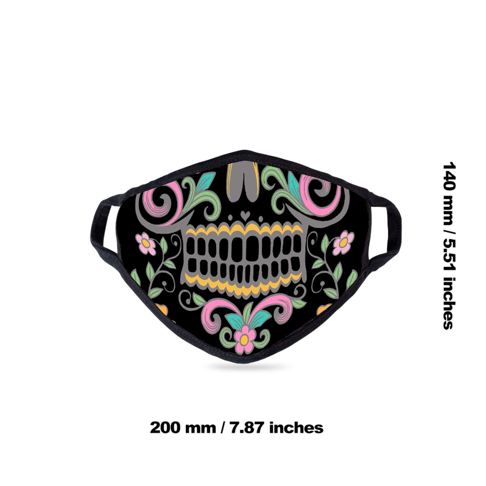 FCM-015 American Bling Black Floral Sugar Skull Fabric Face Mask Double Layer Set of 2