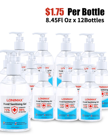 8.45 Fl Oz, Bottle of 12  Gel Hand Sanitizer with Aloe Vera Disinfectant Alcohol Liquid 75%