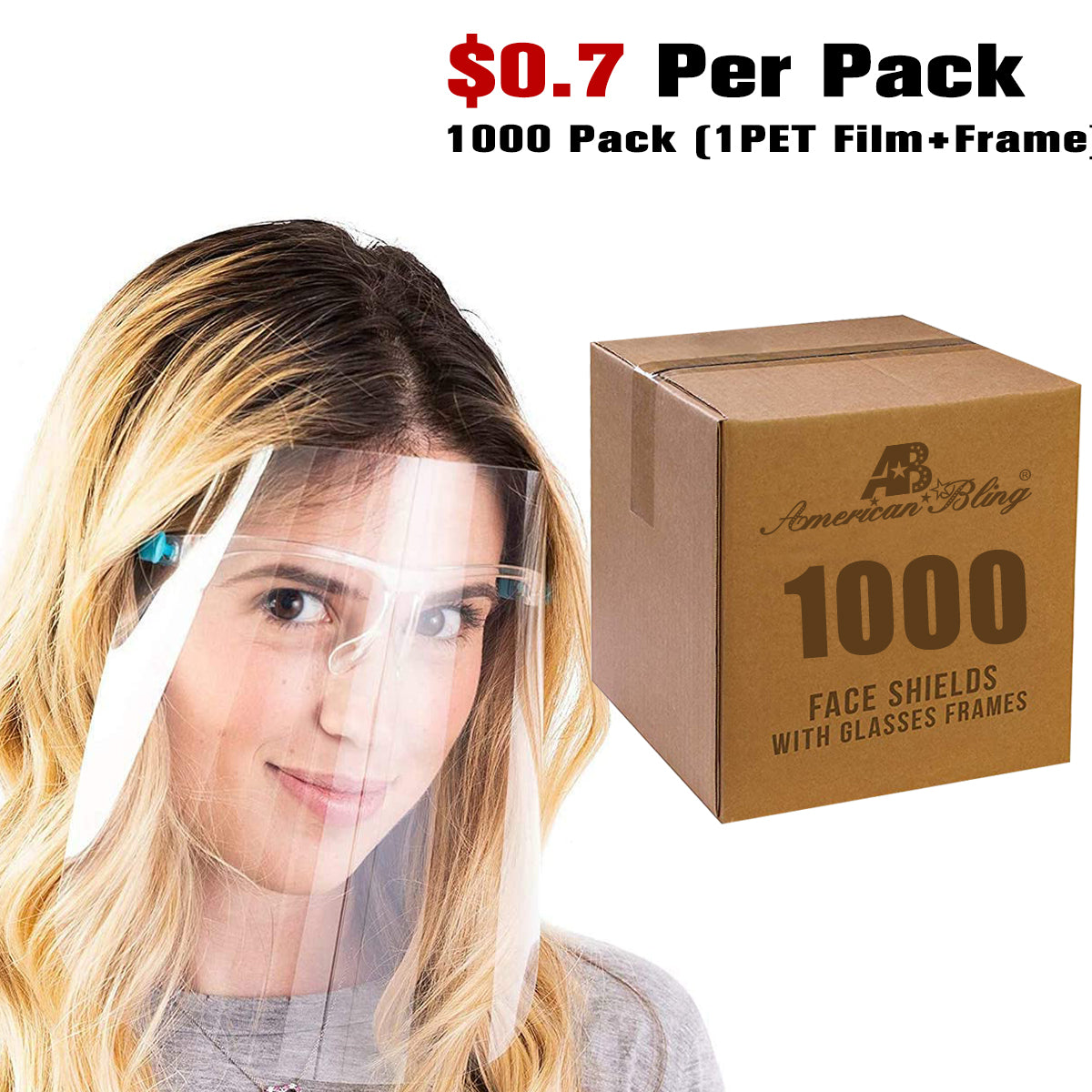 1000Pack Safety Face Shield Anti-Fog Face Visor 1000 Pcs Replaceable Shields & 1000 Pairs Reusable Goggles Protect Eyes and Face