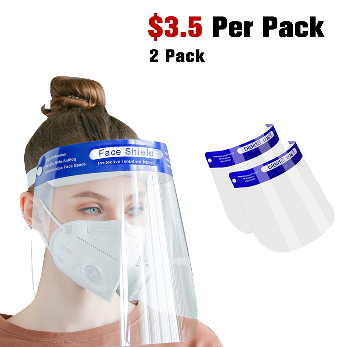 2Pack Safety Face Shield Full Protection Cap Wide Visor Anti-Fog Lens